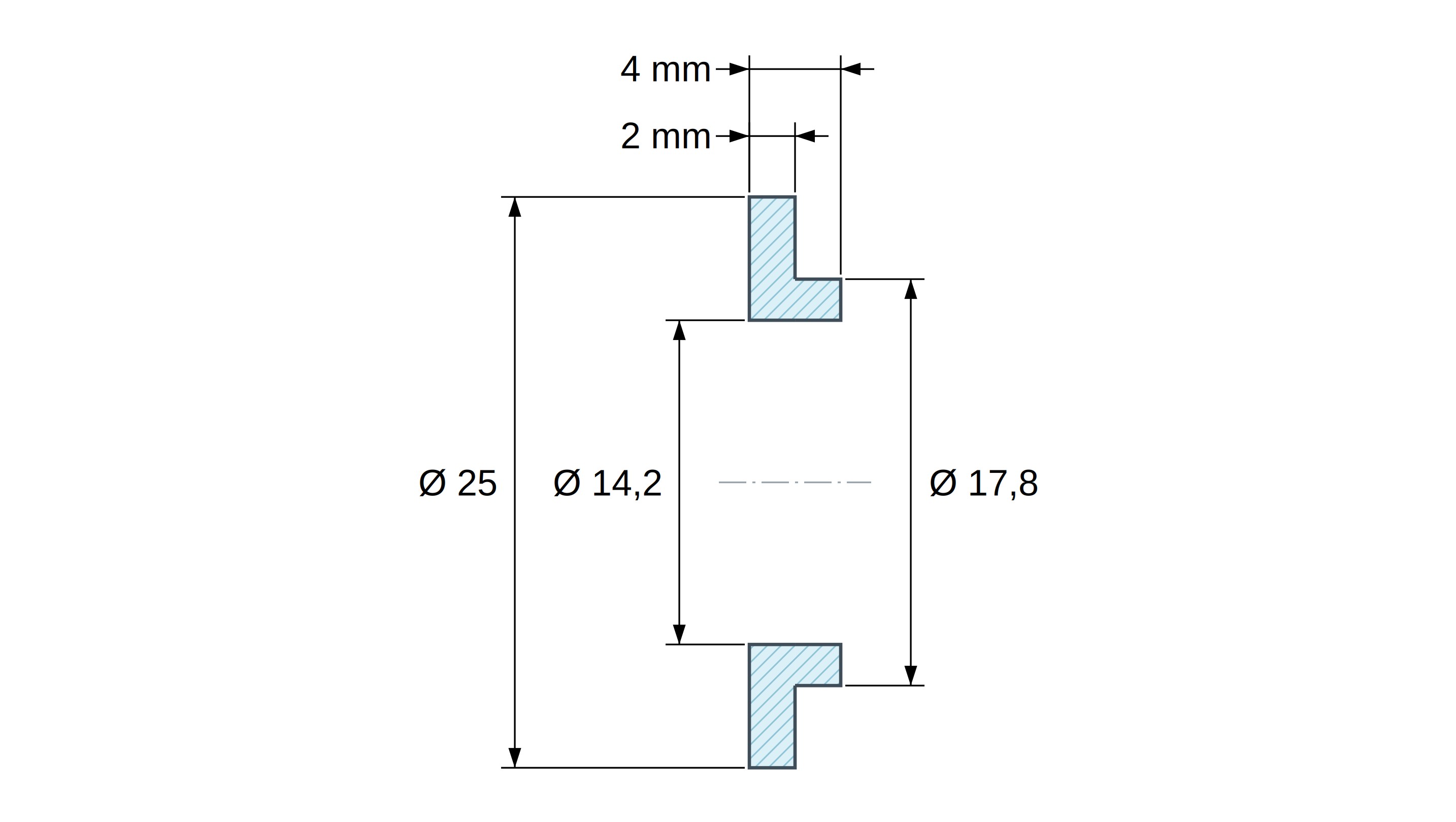 Boccola di isolamento flangiata Ø14,2x25mm, spallamento basso Ø17,8mm, nylon PA6 naturale UL94-V2