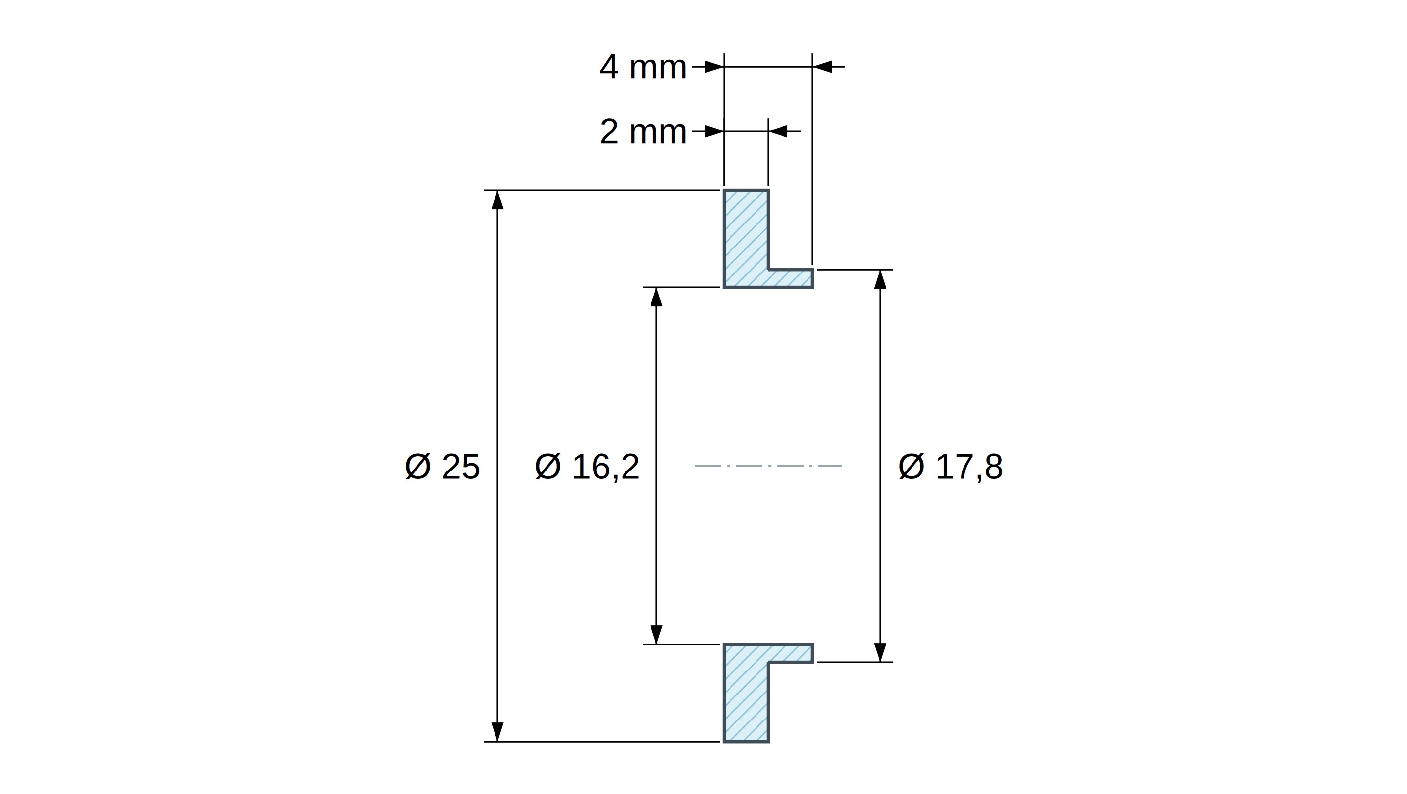 Boccola di isolamento flangiata Ø16,2x25mm, spallamento basso Ø17,8mm, nylon PA6 naturale UL94-V2