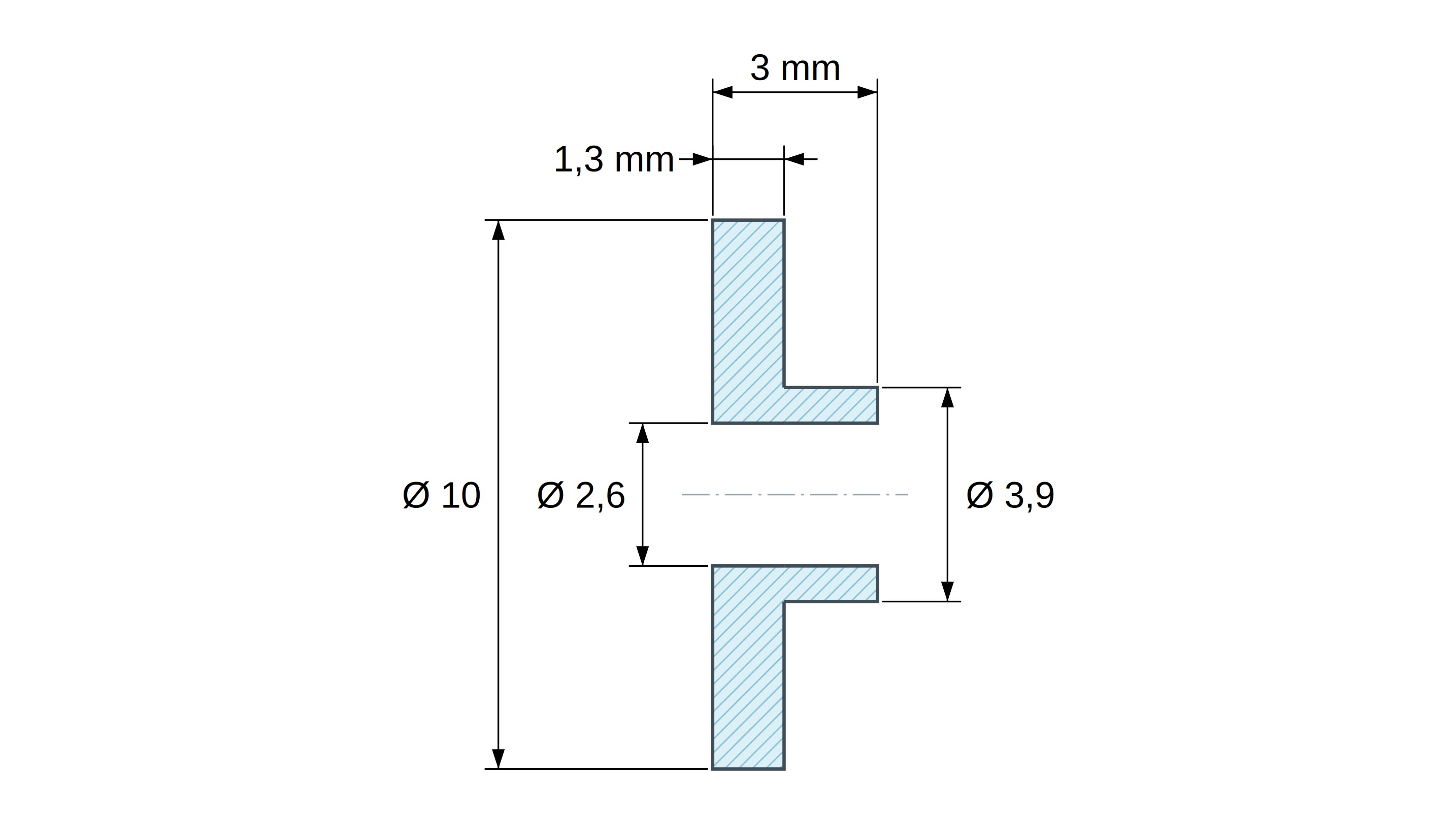 Boccola di isolamento flangiata Ø2,6x10mm, spallamento basso Ø3,9mm, nylon PA6 naturale UL94-V2