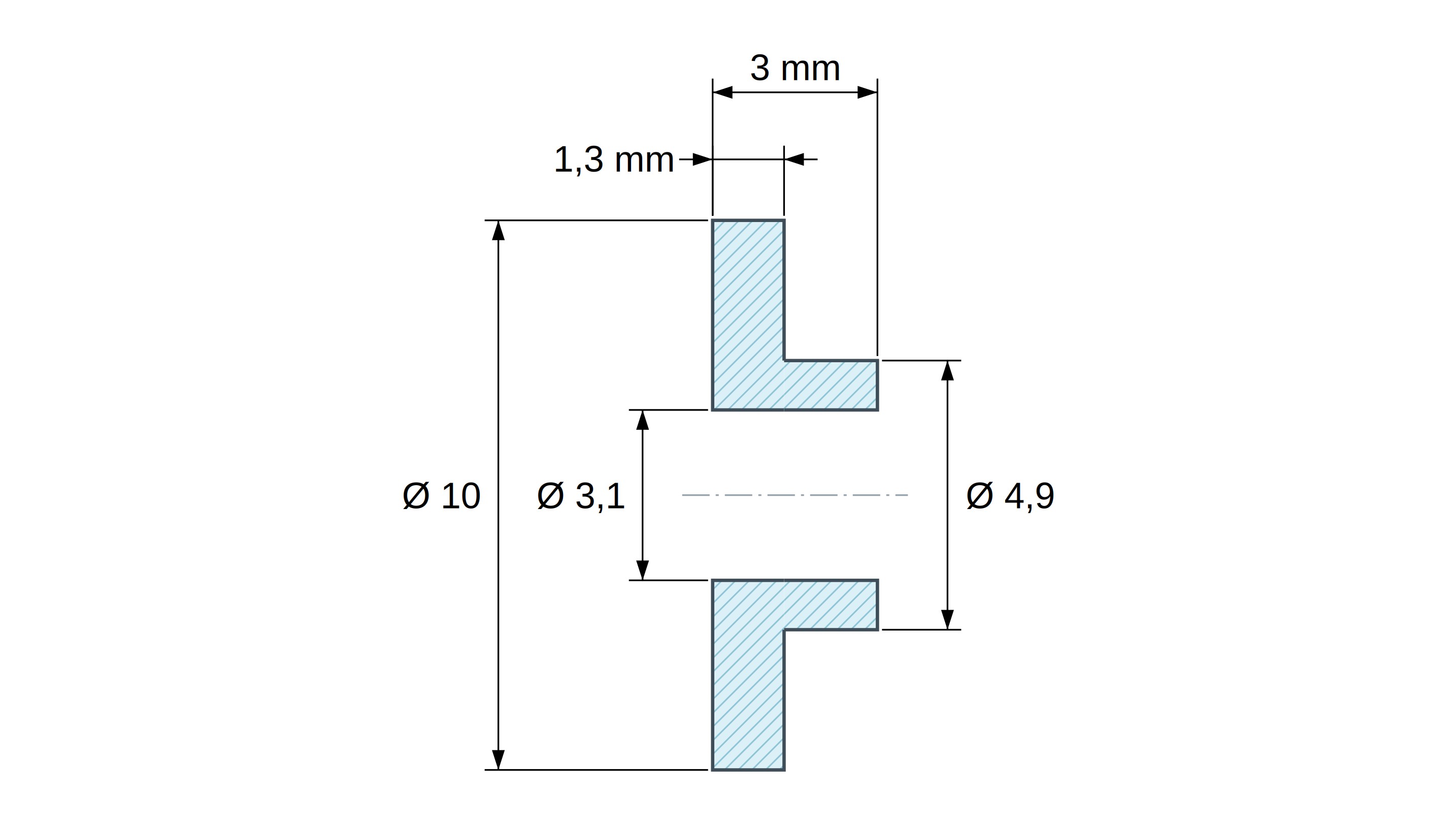 Boccola di isolamento flangiata Ø3,1x10mm, spallamento basso Ø4,9mm, nylon PA6 naturale UL94-V2 Boccola di isolamento flangiata Ø3,1x10mm, spallamento basso Ø4,9mm, nylon PA6 naturale UL94-V2