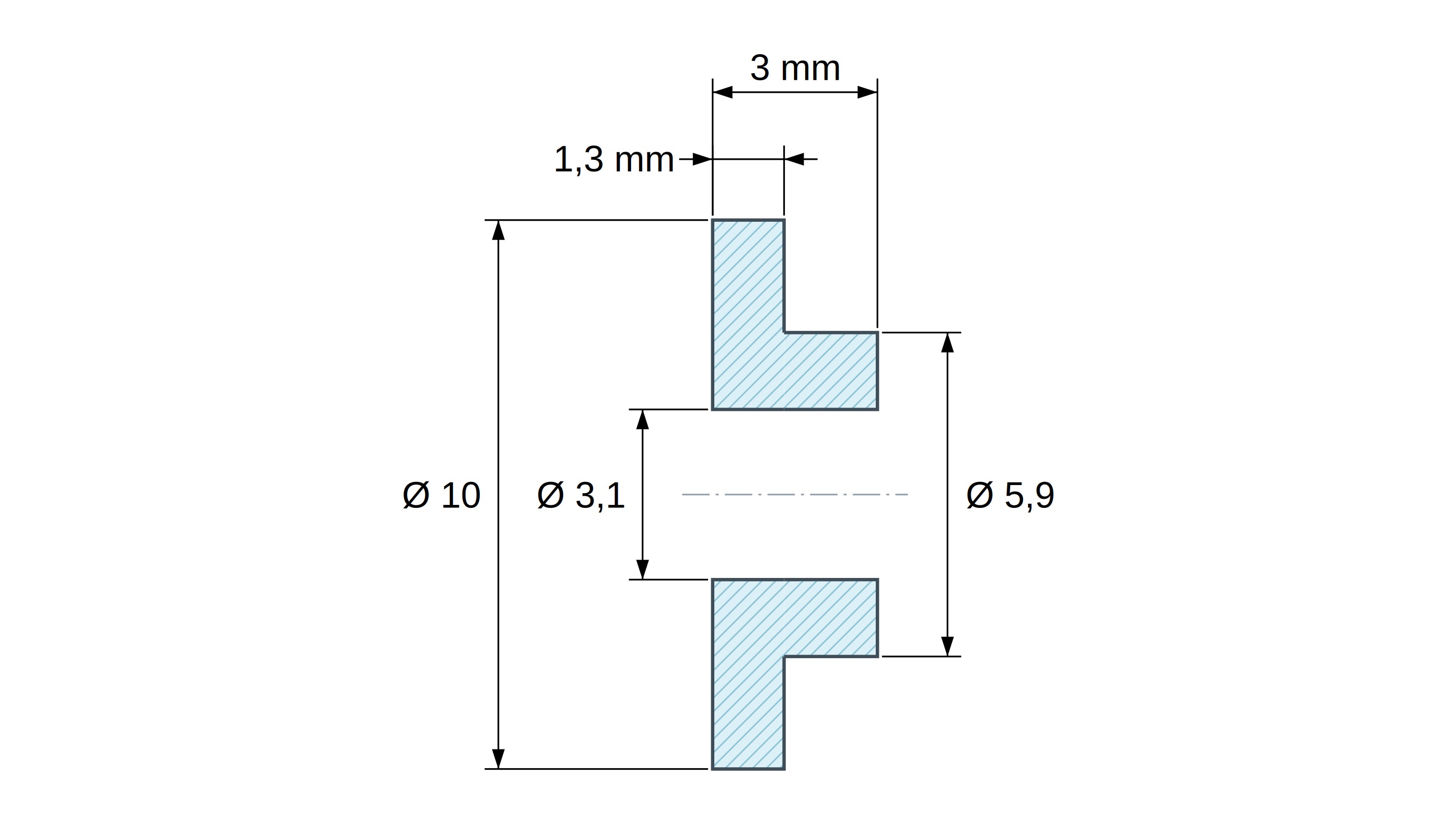 Boccola di isolamento flangiata Ø3,1x10mm, spallamento basso Ø5,9mm, nylon PA6 naturale UL94-V2