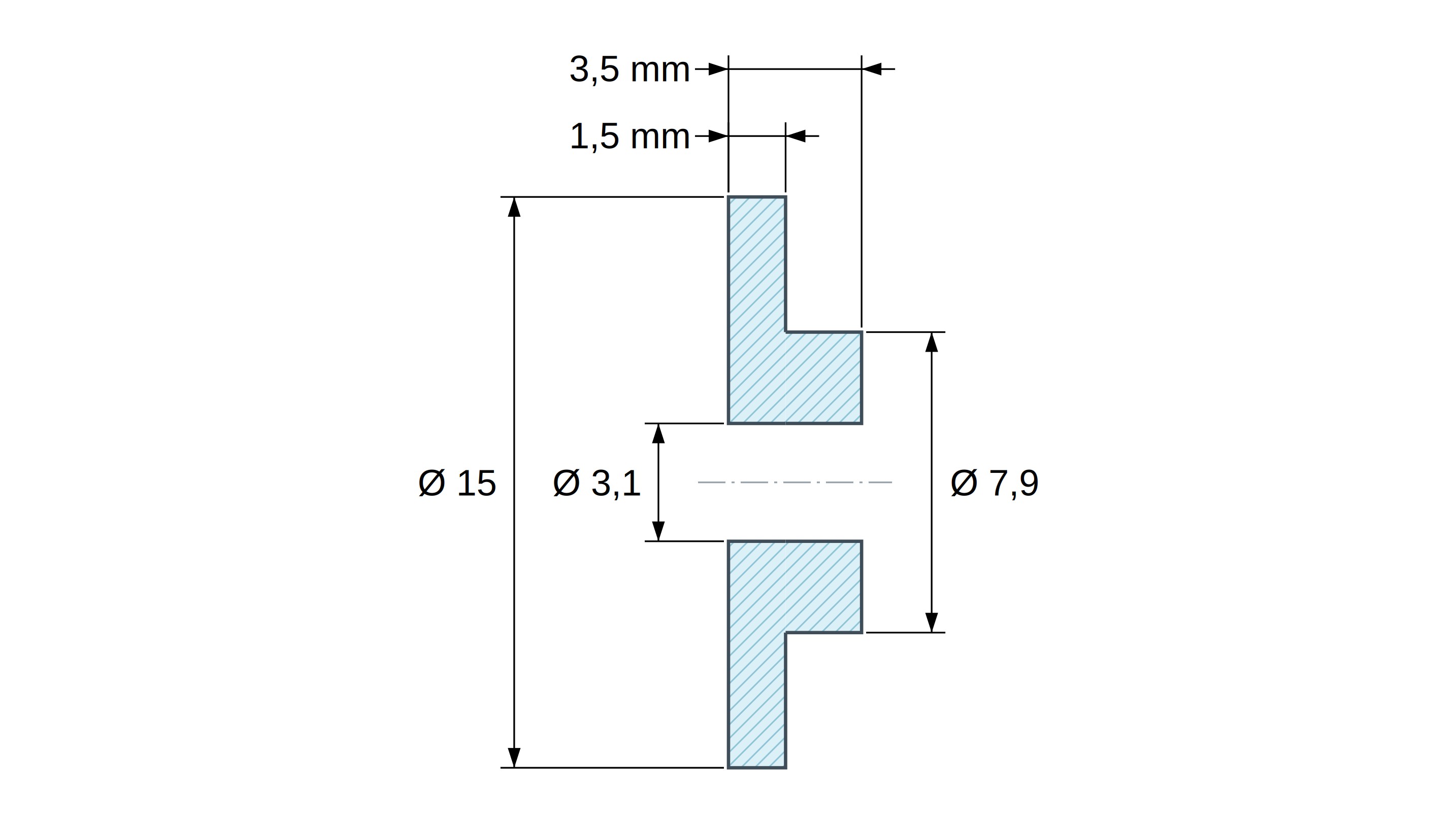 Boccola di isolamento flangiata Ø3,1x15mm, spallamento basso Ø7,9mm, nylon PA6 naturale UL94-V2