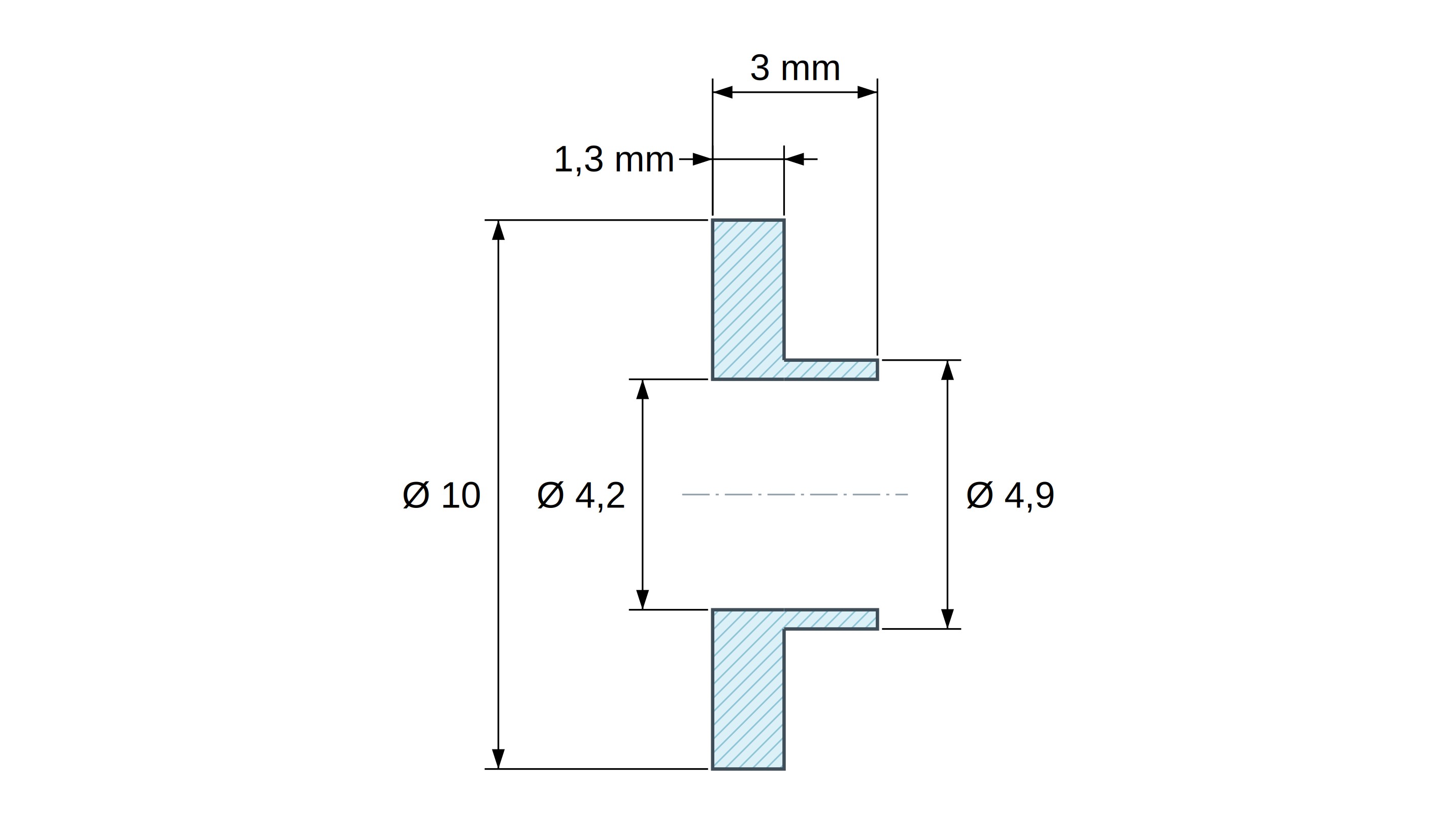 Boccola di isolamento flangiata Ø4,2x10mm, spallamento basso Ø4,9mm, nylon PA6 naturale UL94-V2 Boccola di isolamento flangiata Ø4,2x10mm, spallamento basso Ø4,9mm, nylon PA6 naturale UL94-V2