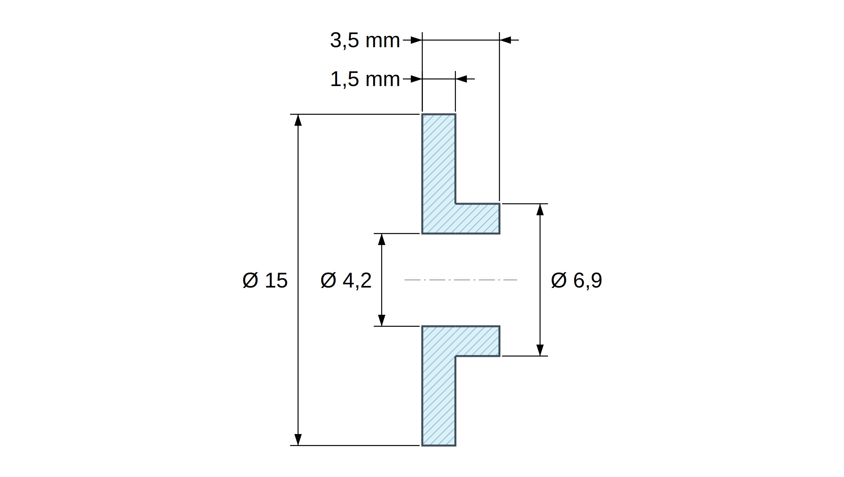 Boccola di isolamento flangiata Ø4,2x15mm, spallamento basso Ø6,9mm, nylon PA6 naturale UL94-V2