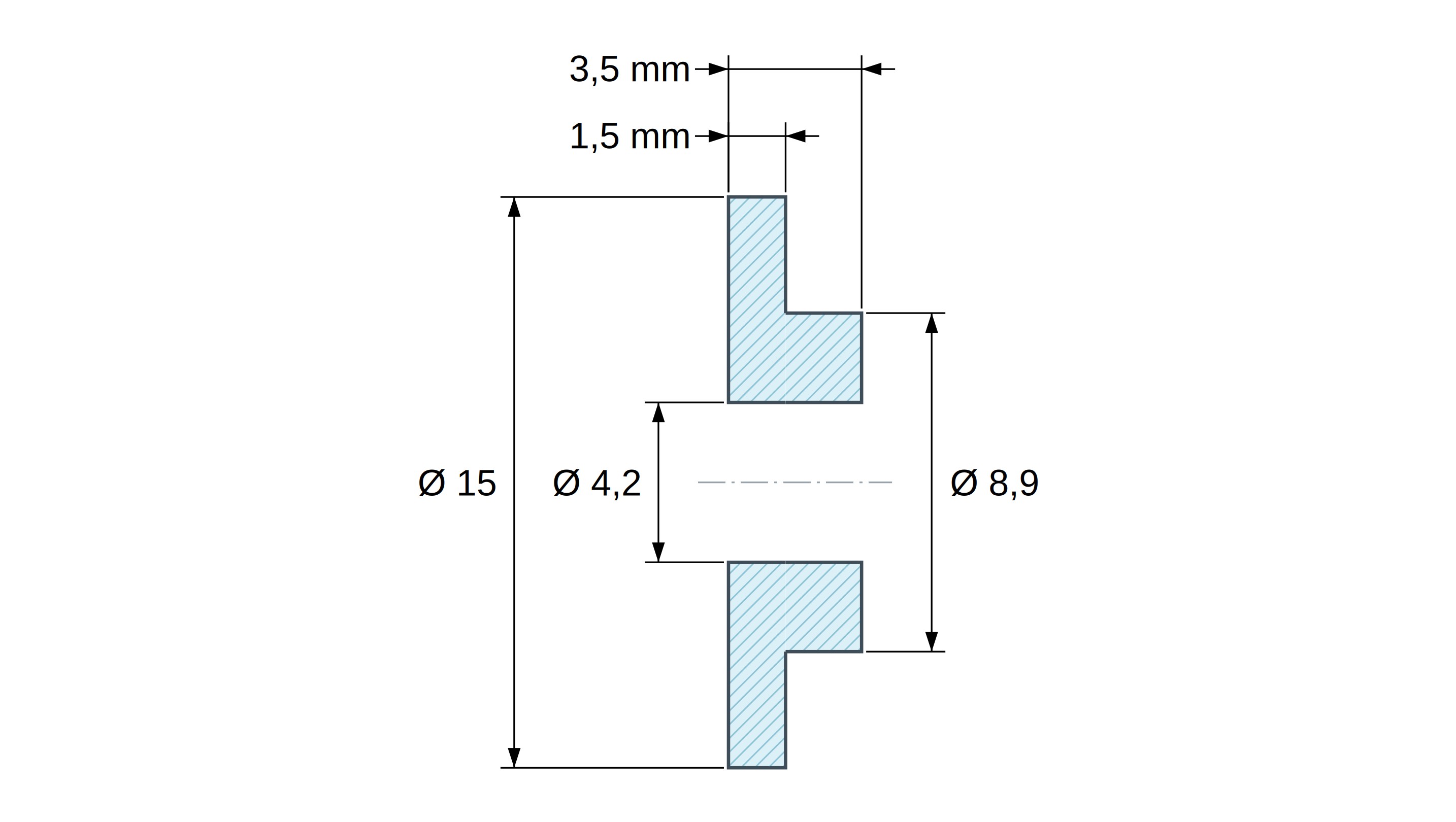 Boccola di isolamento flangiata Ø4,2x15mm, spallamento basso Ø8,9mm, nylon PA6 naturale UL94-V2 Boccola di isolamento flangiata Ø4,2x15mm, spallamento basso Ø8,9mm, nylon PA6 naturale UL94-V2