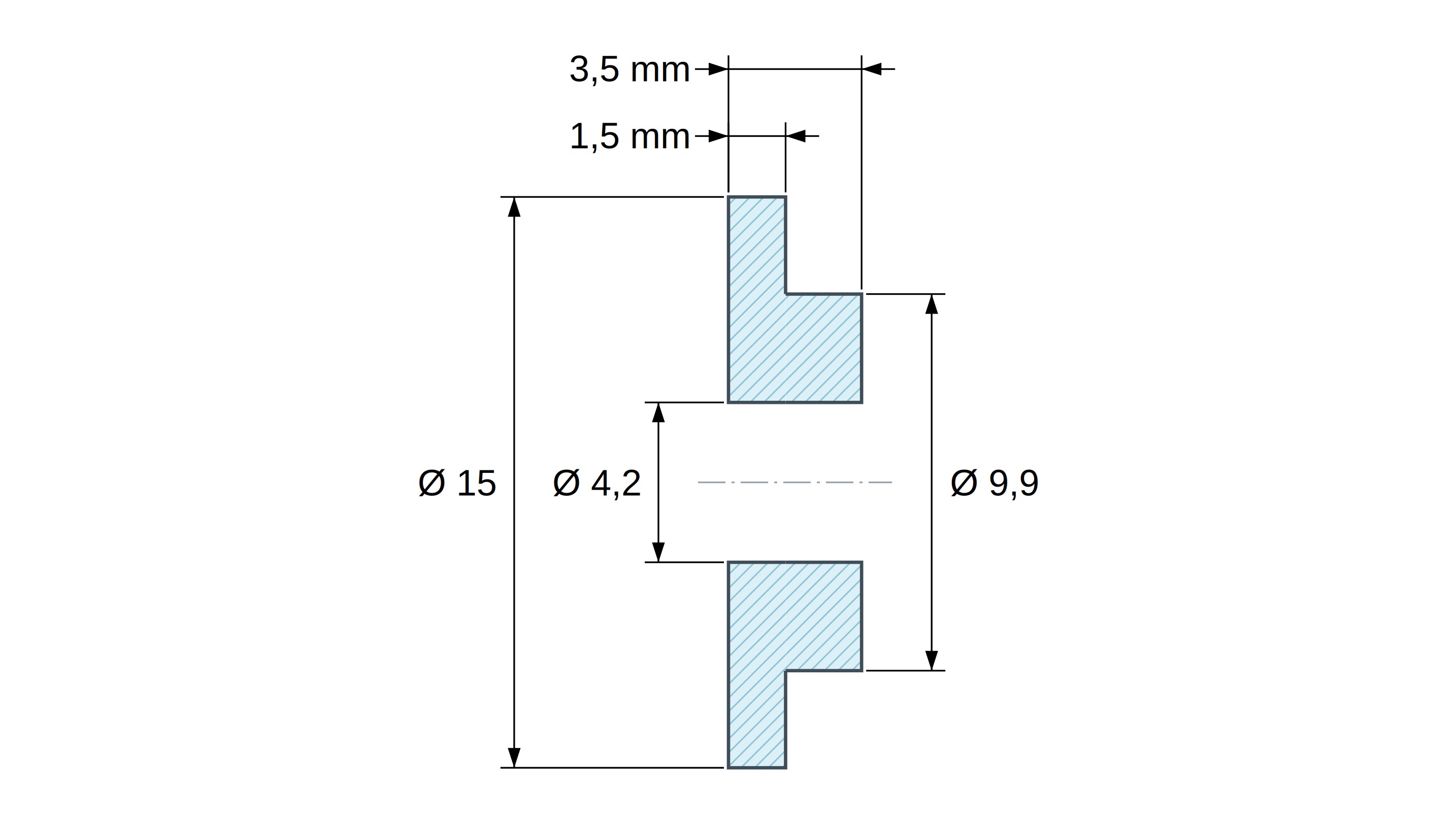 Boccola di isolamento flangiata Ø4,2x15mm, spallamento basso Ø9,9mm, nylon PA6 naturale UL94-V2