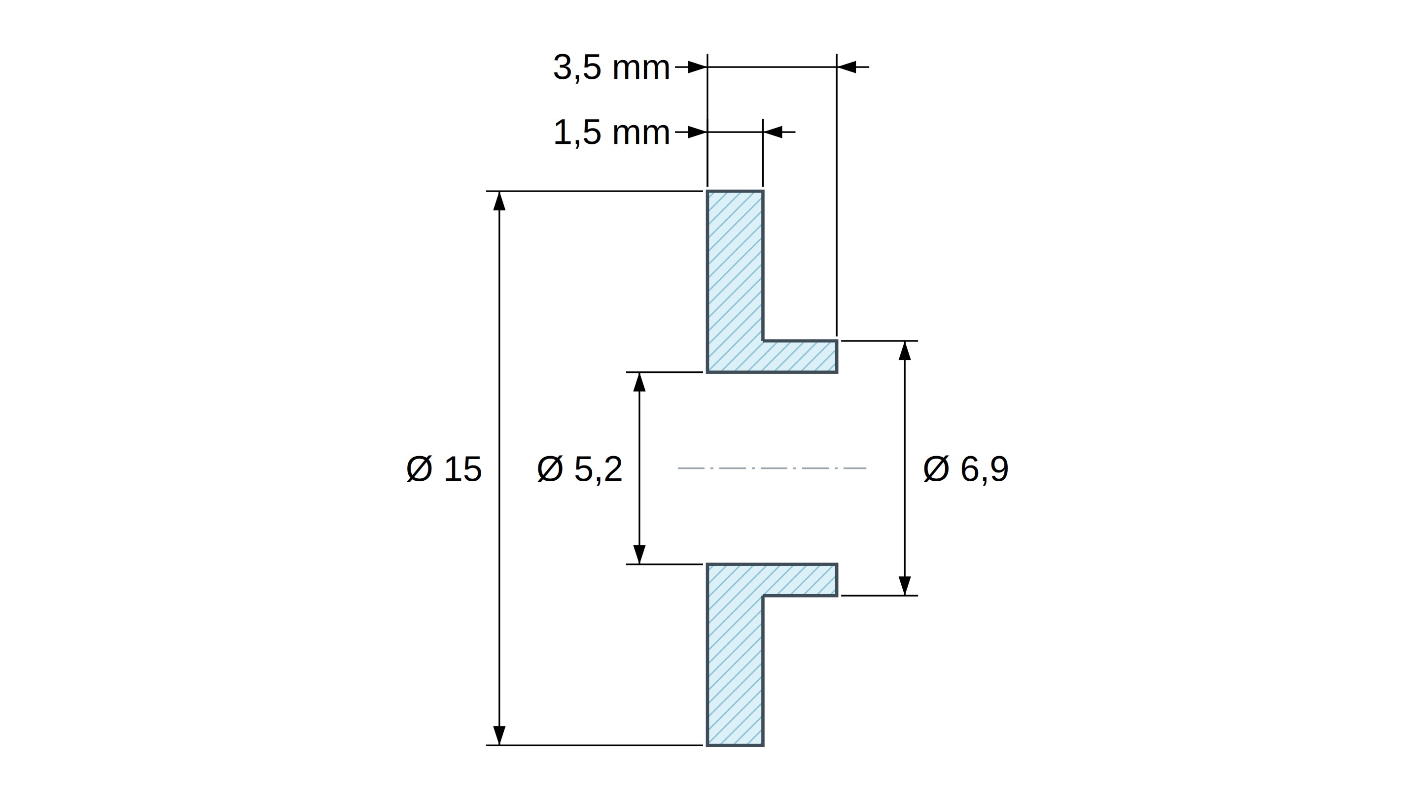 Boccola di isolamento flangiata Ø5,2x15mm, spallamento basso Ø6,9mm, nylon PA6 naturale UL94-V2