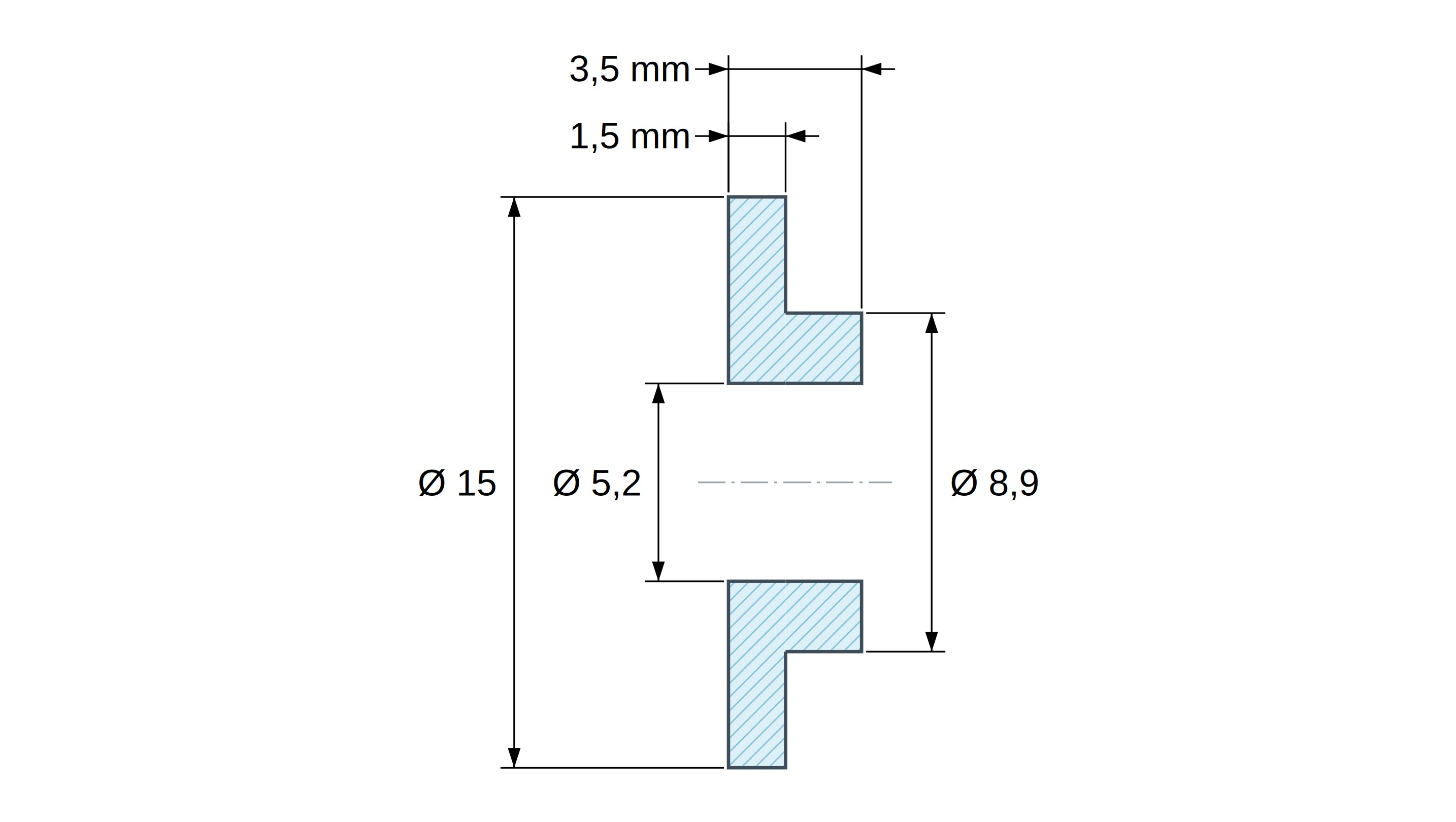 Boccola di isolamento flangiata Ø5,2x15mm, spallamento basso Ø8,9mm, nylon PA6 naturale UL94-V2 Boccola di isolamento flangiata Ø5,2x15mm, spallamento basso Ø8,9mm, nylon PA6 naturale UL94-V2
