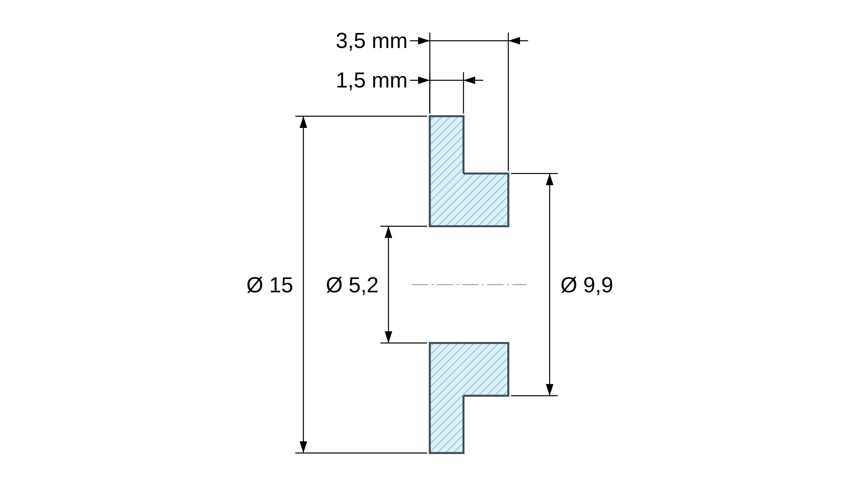 Boccola di isolamento flangiata Ø5,2x15mm, spallamento basso Ø9,9mm, nylon PA6 naturale UL94-V2 Boccola di isolamento flangiata Ø5,2x15mm, spallamento basso Ø9,9mm, nylon PA6 naturale UL94-V2