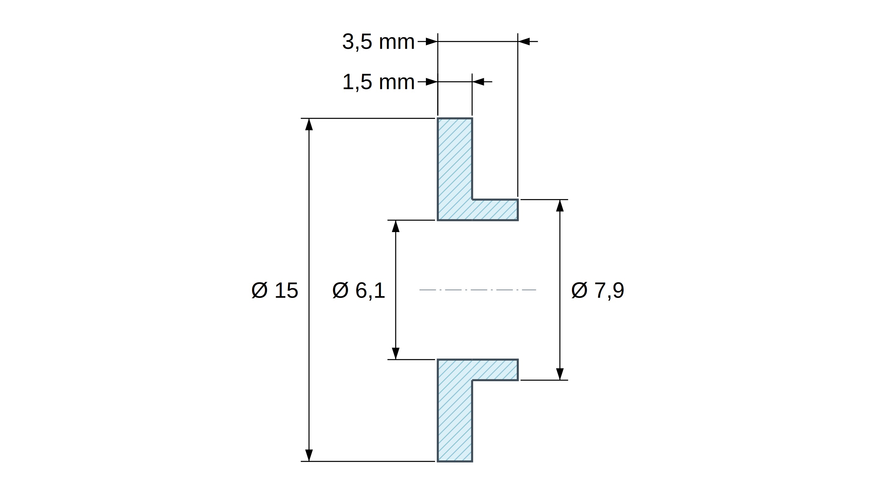 Boccola di isolamento flangiata Ø6,1x15mm, spallamento basso Ø7,9mm, nylon PA6 naturale UL94-V2