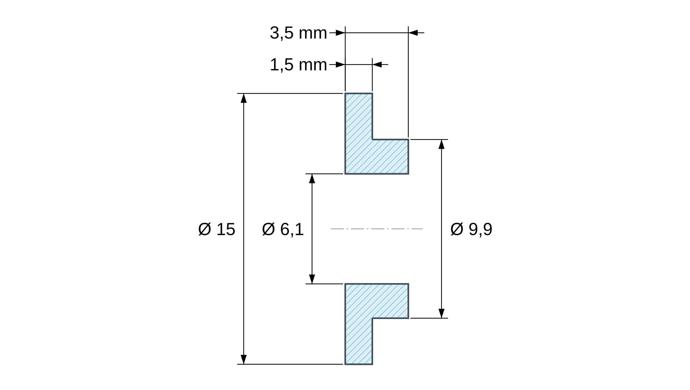 Boccola di isolamento flangiata Ø6,1x15mm, spallamento basso Ø9,9mm, nylon PA6 naturale UL94-V2