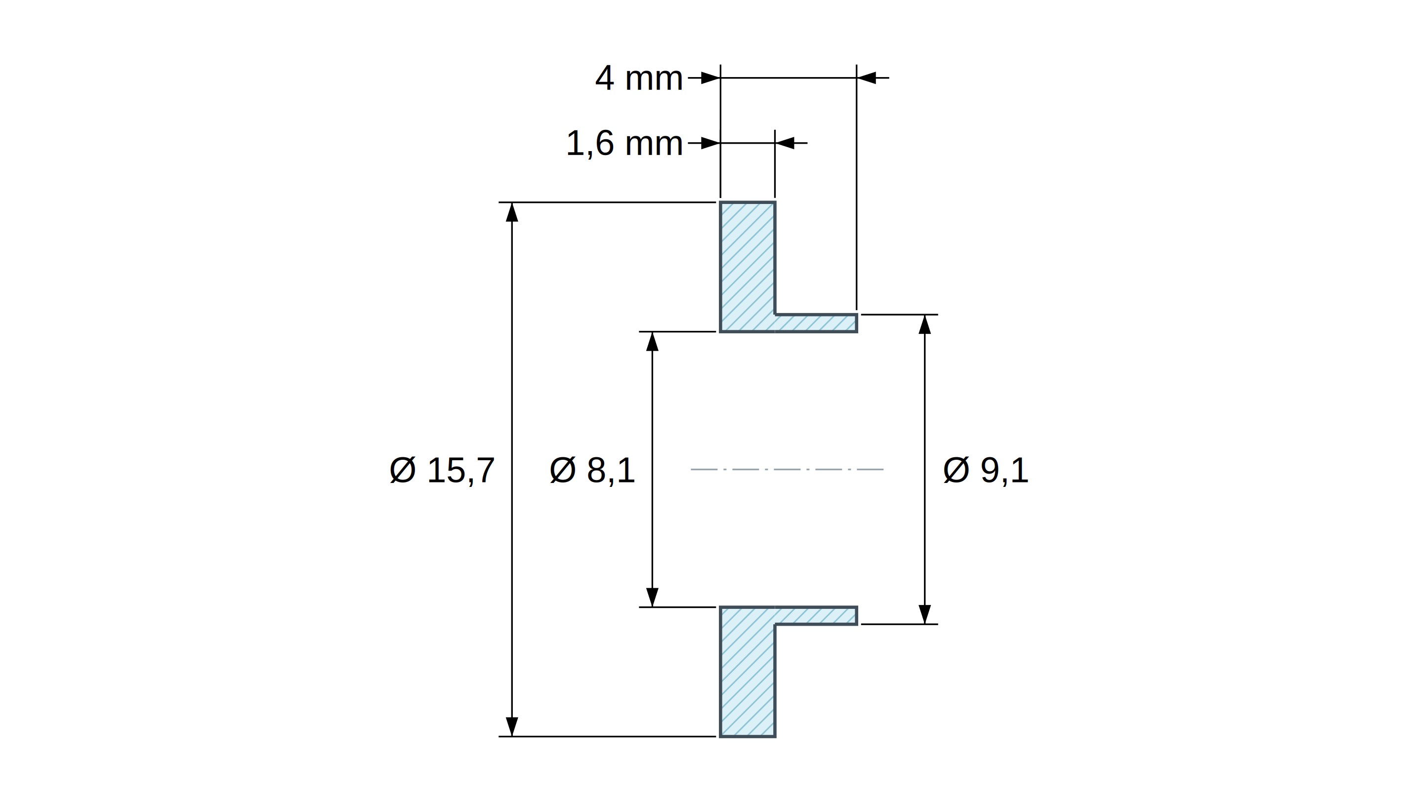 Boccola di isolamento flangiata Ø8,1x15,7mm, spallamento basso Ø9,1mm, nylon PA6 naturale UL94-V2