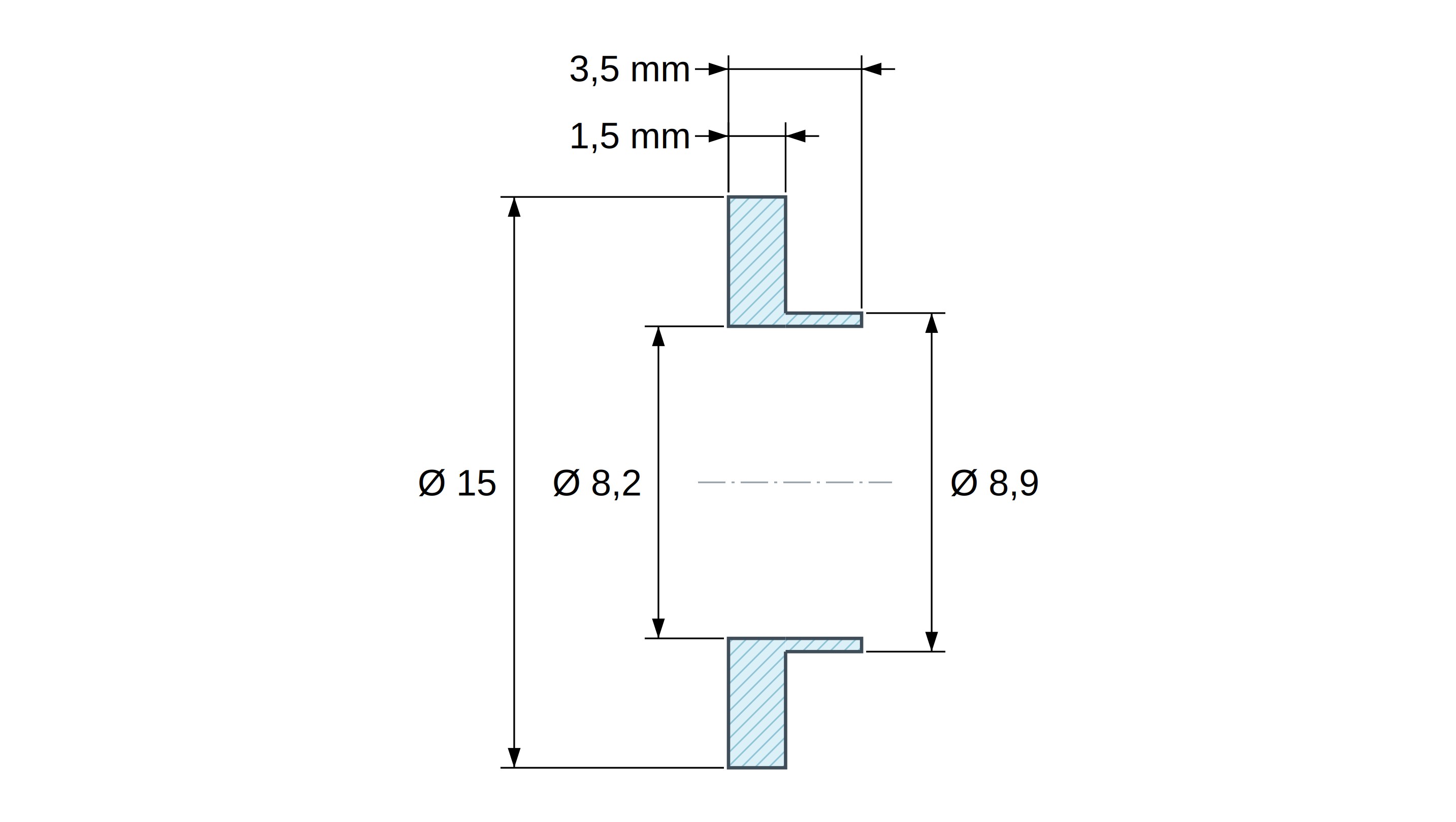 Boccola di isolamento flangiata Ø8,2x15mm, spallamento basso Ø8,9mm, nylon PA6 naturale UL94-V2