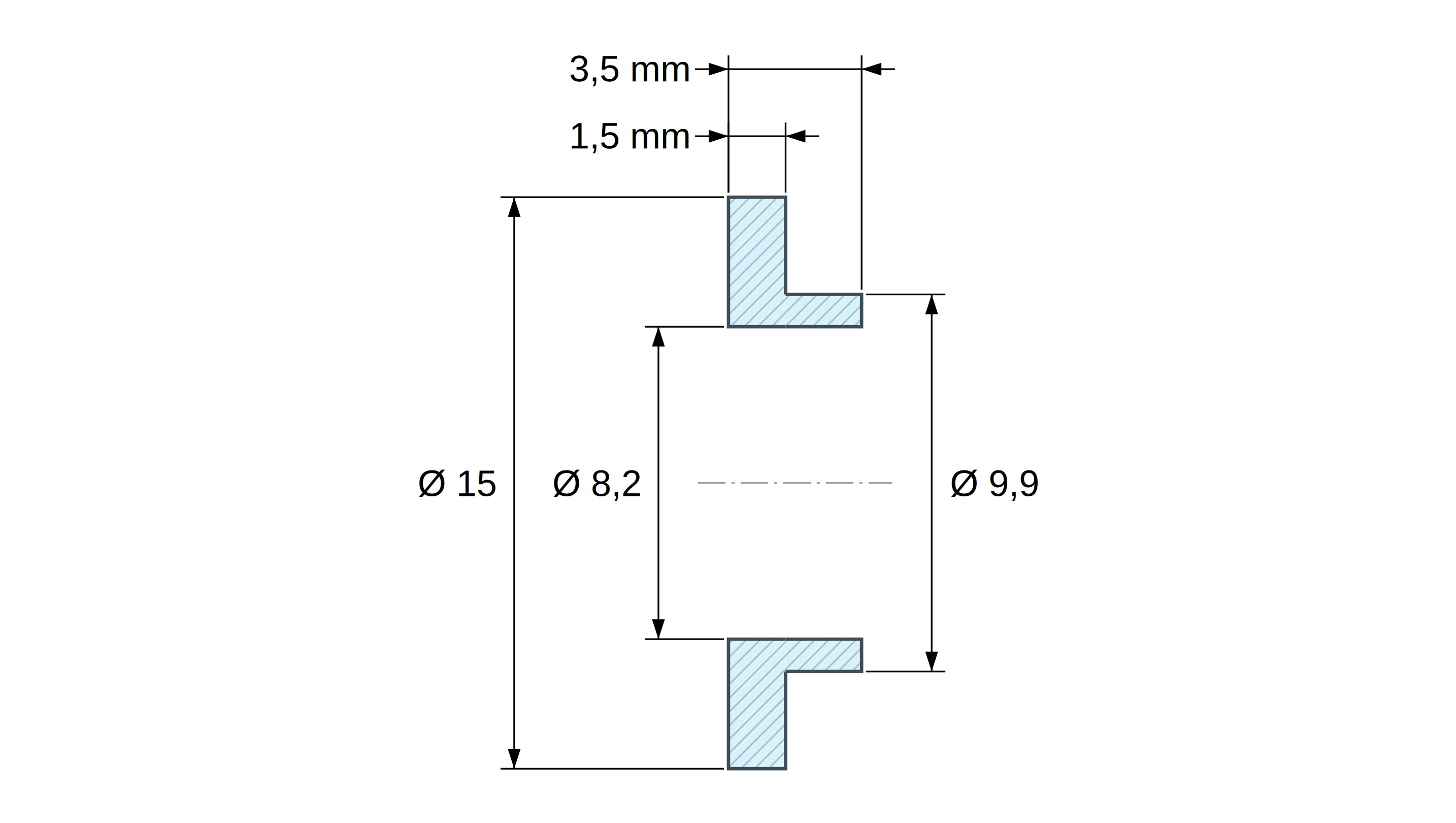 Boccola di isolamento flangiata Ø8,2x15mm, spallamento basso Ø9,9mm, nylon PA6 naturale UL94-V2 Boccola di isolamento flangiata Ø8,2x15mm, spallamento basso Ø9,9mm, nylon PA6 naturale UL94-V2