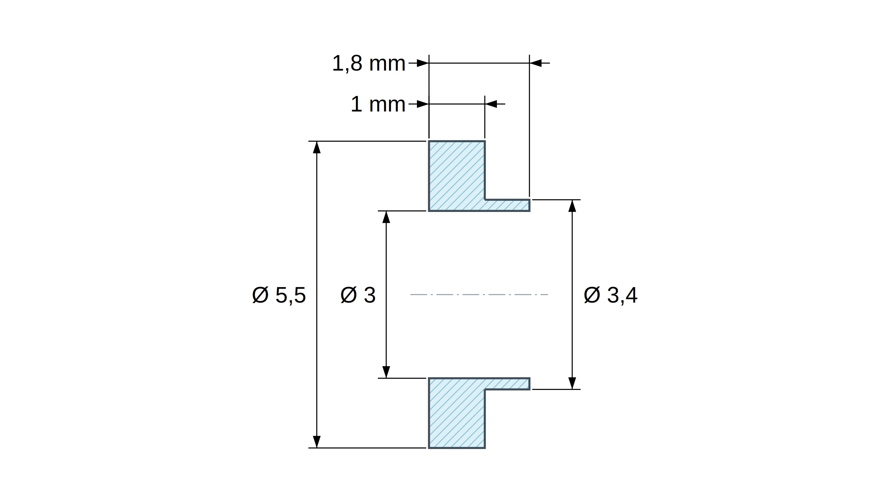 Boccola di isolamento flangiata Ø3x5,5mm, spallamento basso Ø3,4mm, solfuro di polifenilene PPS nero UL94-V0