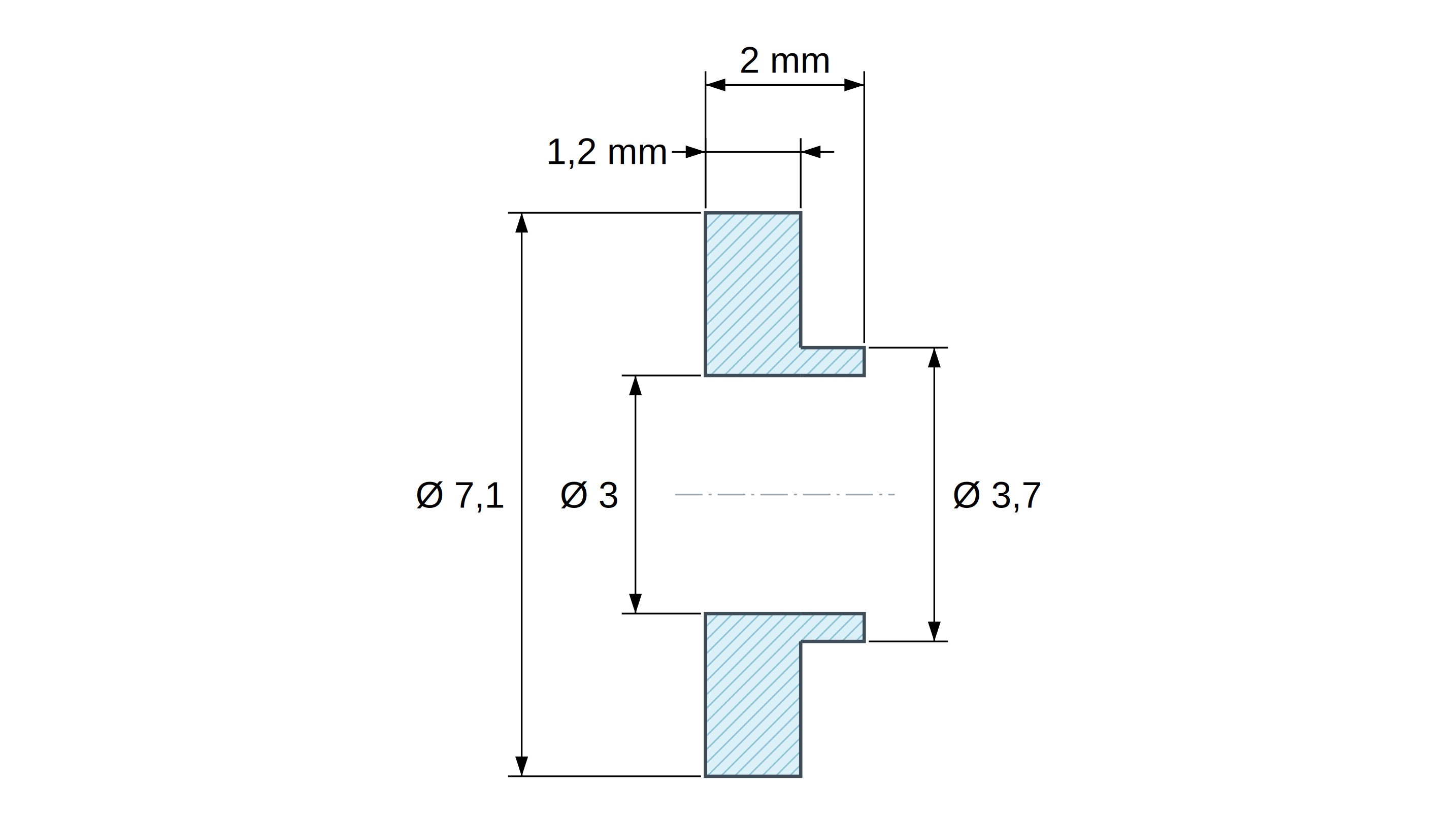 Boccola di isolamento flangiata Ø3x7,1mm, spallamento basso Ø3,7mm, solfuro di polifenilene PPS nero UL94-V0
