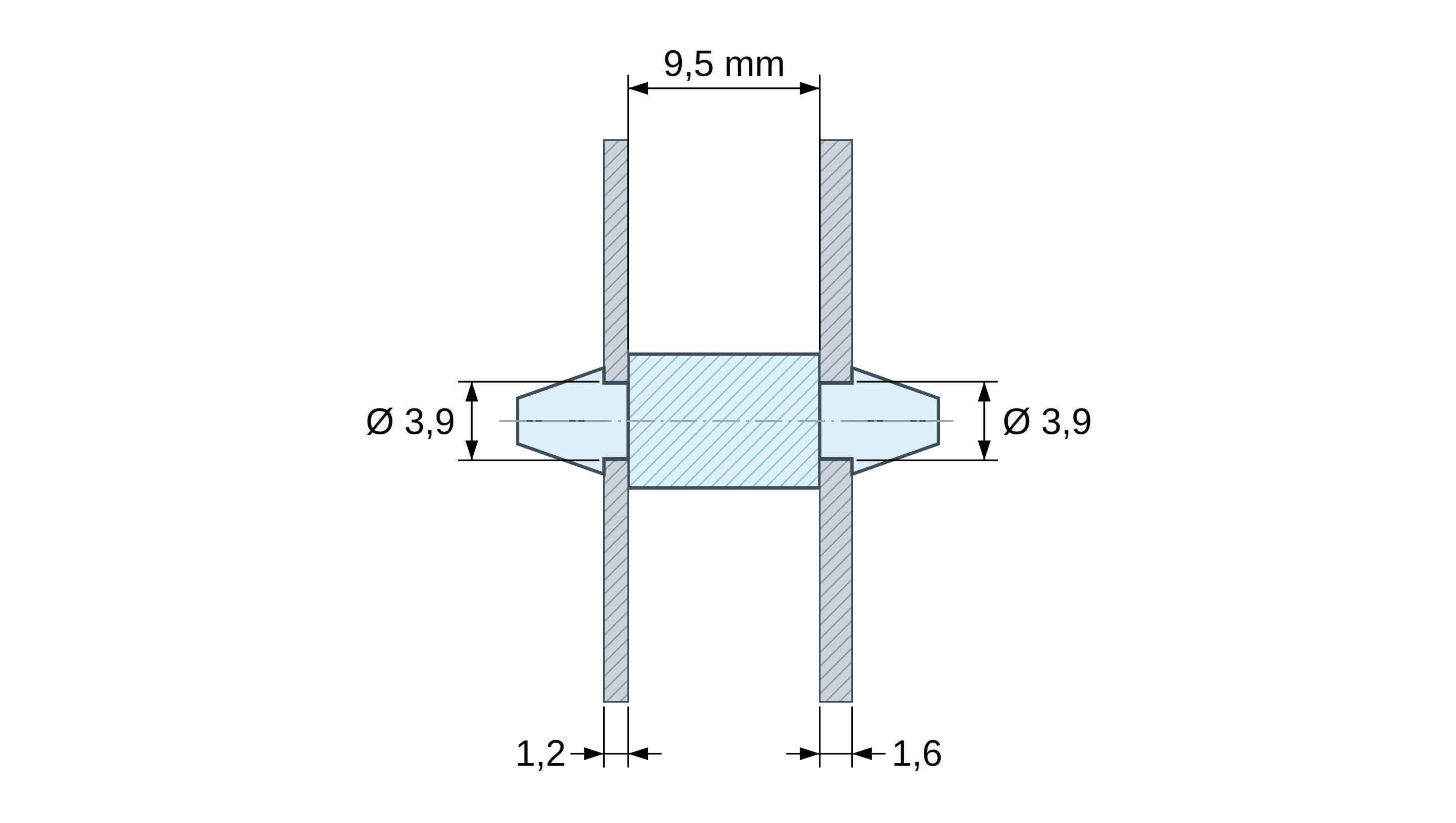Supporto PCB a doppio innesto, Poliammide PA6.6, naturale, UL94-V2, PCB Ø3,9/1,2 mm / CH Ø3,9/1,6 mm Supporto PCB a doppio innesto, Poliammide PA6.6, naturale, UL94-V2, PCB Ø3,9/1,2 mm / CH Ø3,9/1,6 mm