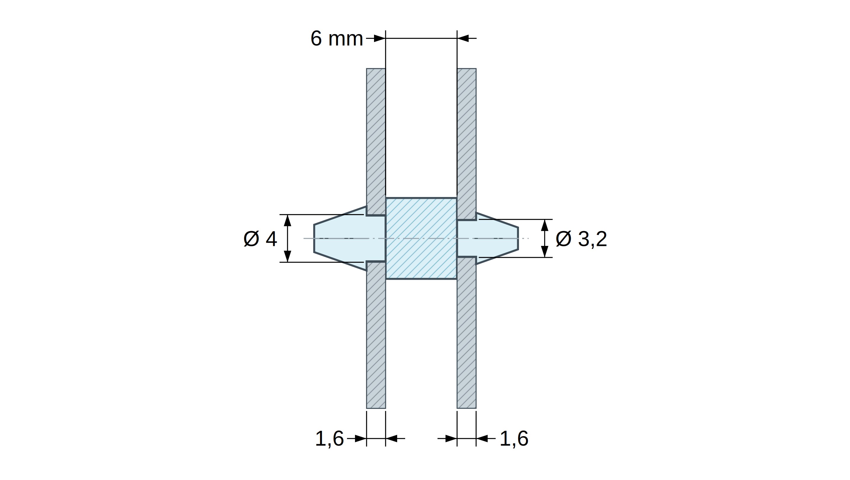 Supporto PCB a doppio innesto, Poliammide PA6.6, nera, UL94-HB, PCB Ø4/1,6 mm / CH Ø3,2/1,6 mm