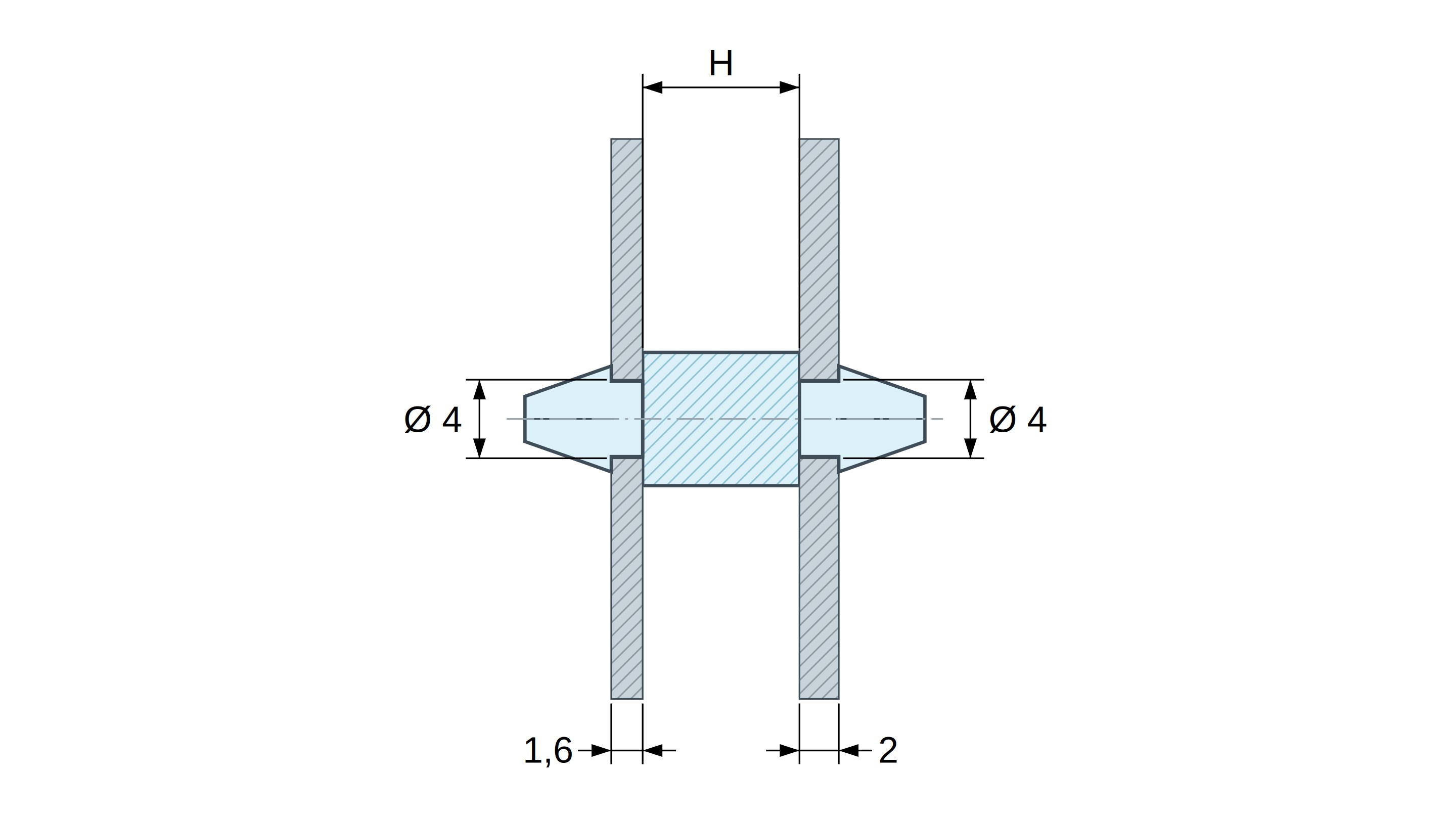 Supporto PCB a doppio innesto, Poliammide PA6.6, nera, UL94-HB, PCB Ø4/1,6 mm / CH Ø4/2 mm Supporto PCB a doppio innesto, Poliammide PA6.6, nera, UL94-HB, PCB Ø4/1,6 mm / CH Ø4/2 mm