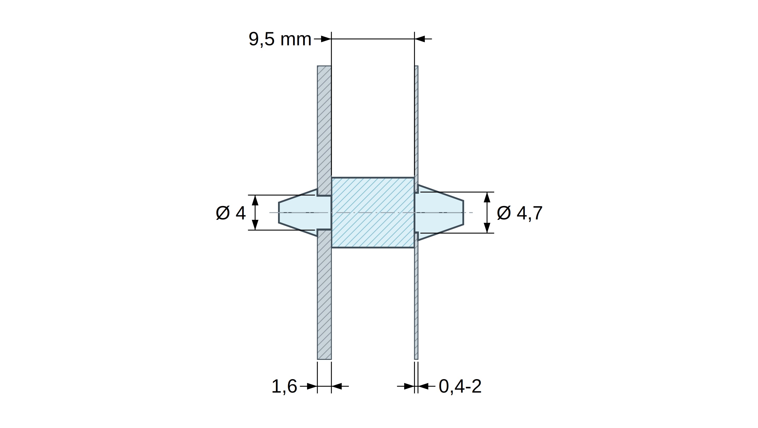 Supporto PCB a doppio innesto, Poliammide PA6.6, naturale, UL94-V2, PCB Ø4/1,6 mm / CH Ø4,7/0,4–2 mm