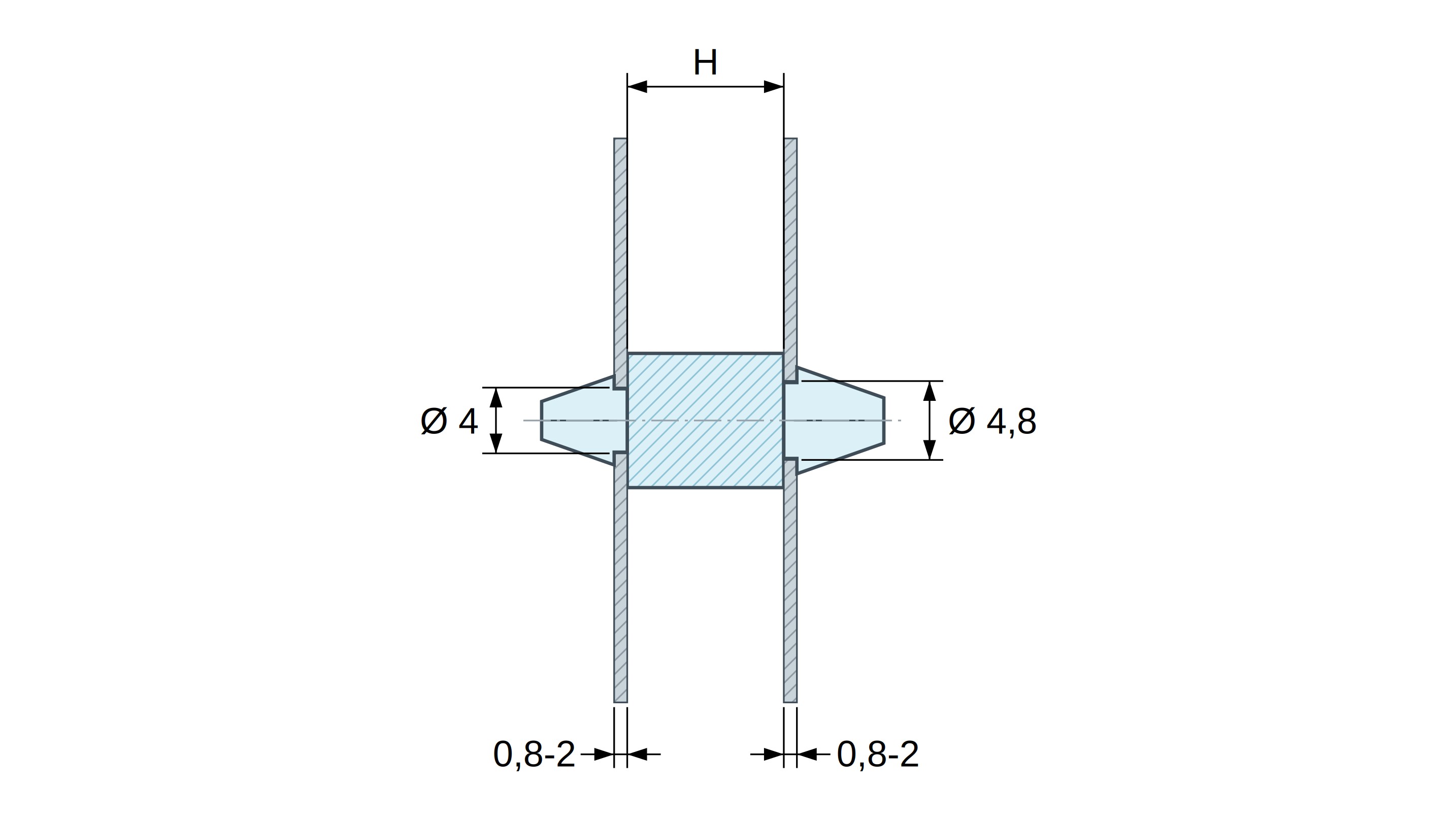 Supporto PCB a doppio innesto, Poliammide PA6.6, naturale, UL94-V2, PCB Ø4/0,8–2 mm / CH Ø4,8/0,8–2 mm Supporto PCB a doppio innesto, Poliammide PA6.6, naturale, UL94-V2, PCB Ø4/0,8–2 mm / CH Ø4,8/0,8–2 mm