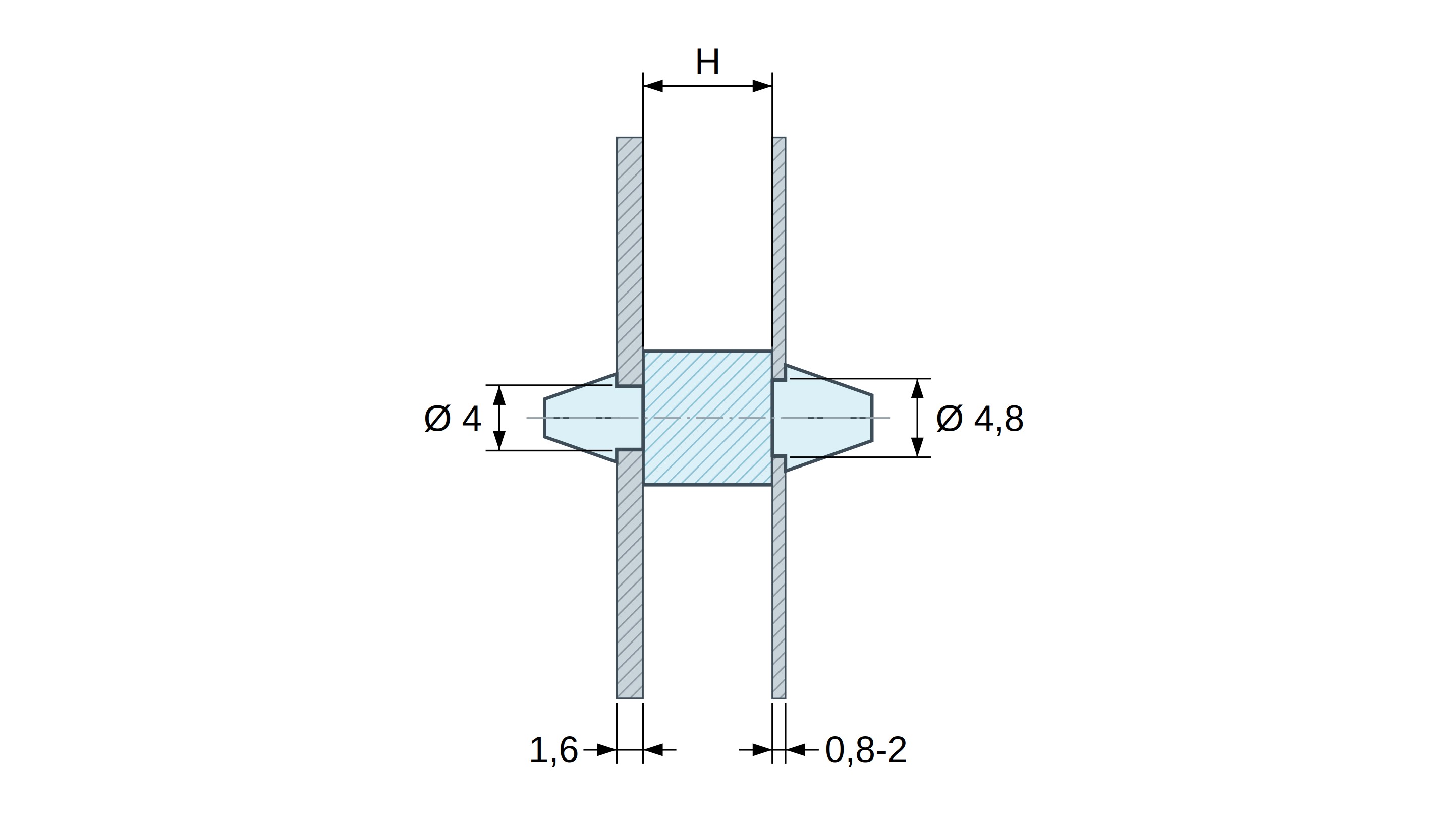 Supporto PCB a doppio innesto, Poliammide PA6.6, naturale, UL94-V0, PCB Ø4/1,6 mm / CH Ø4,8/0,8–2 mm