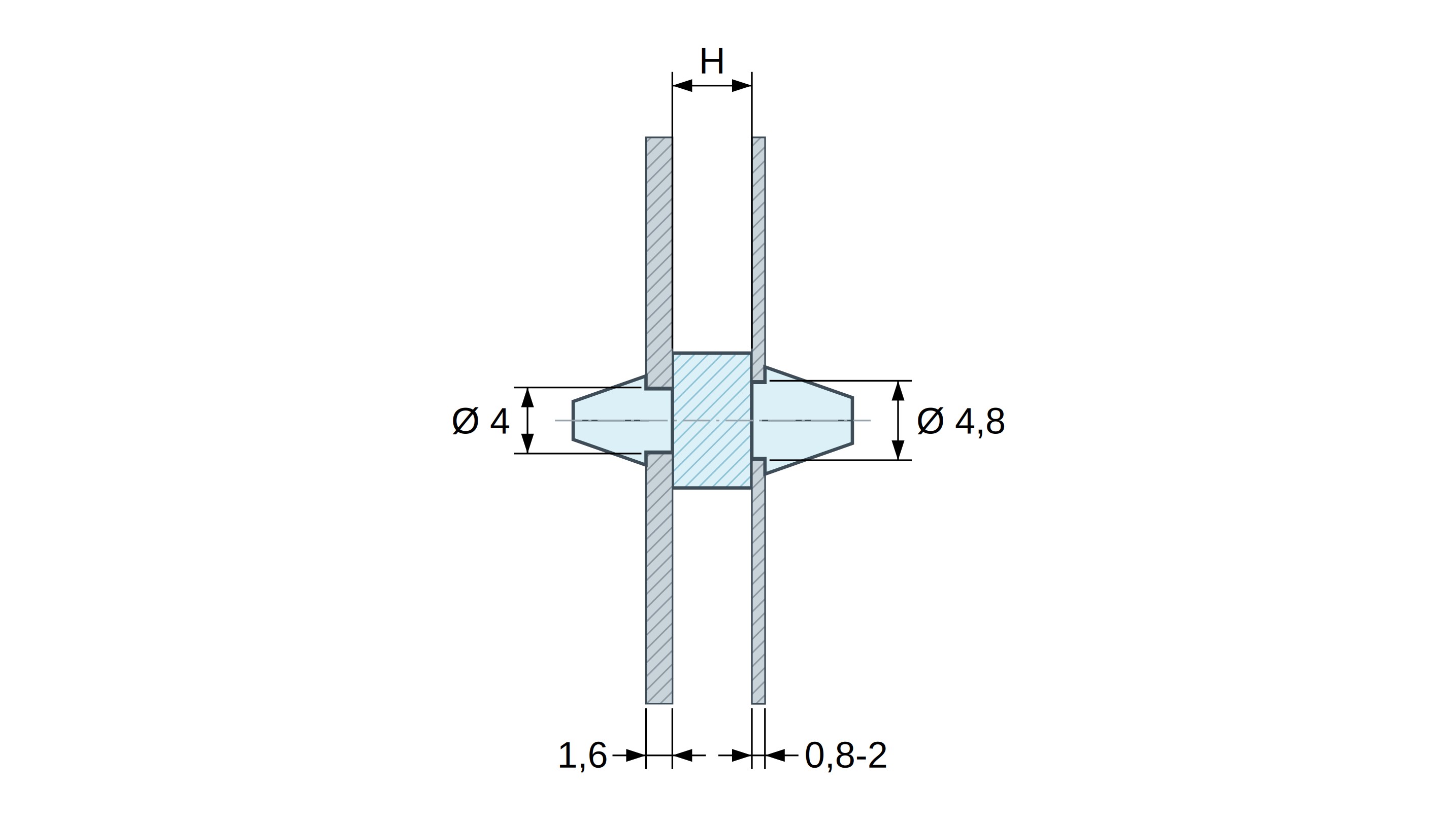 Supporto PCB a doppio innesto, Poliammide PA6.6, naturale, UL94-V2, PCB Ø4/1,6 mm / CH Ø4,8/0,8–2 mm