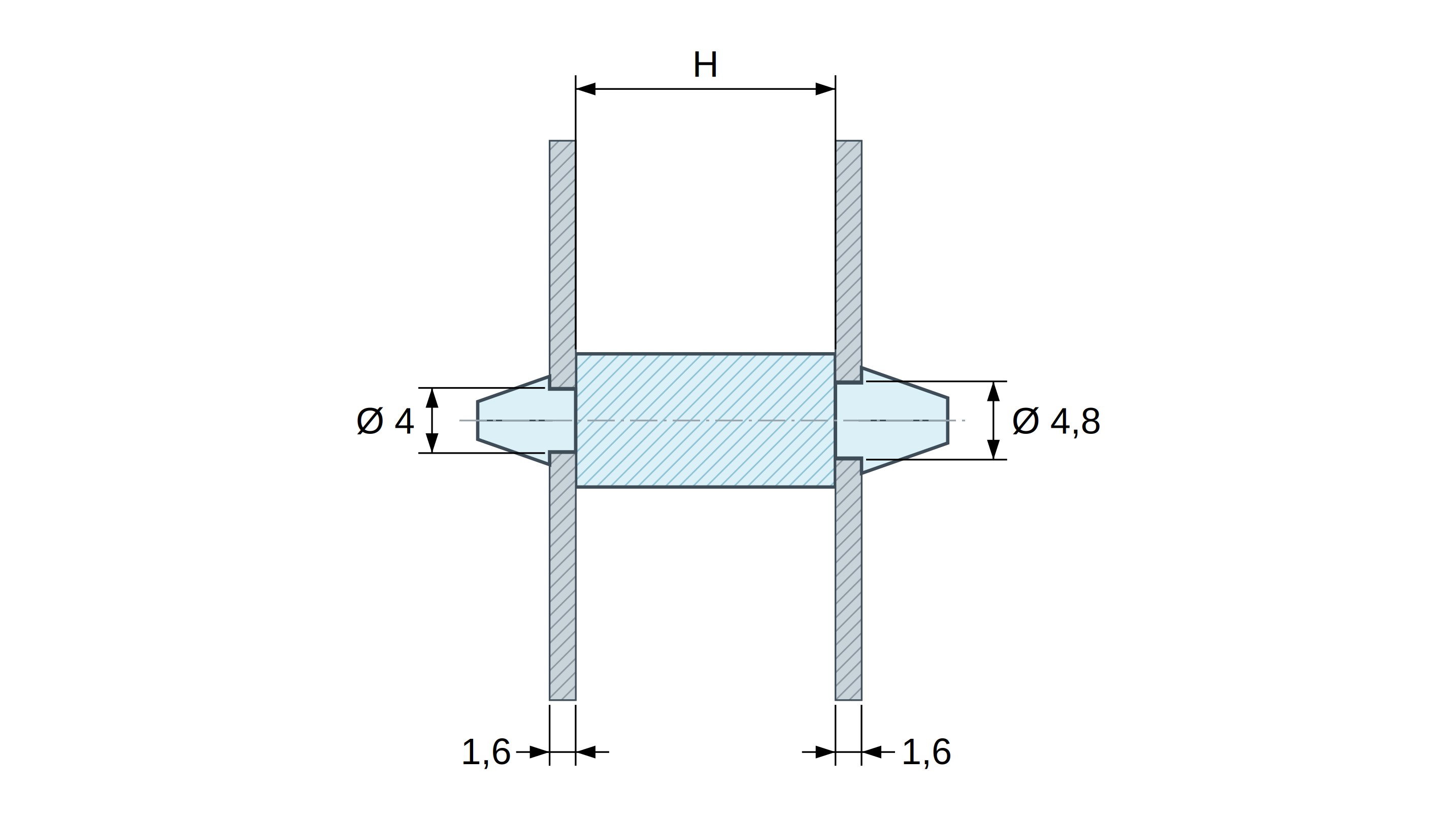 Supporto PCB a doppio innesto, Poliammide PA6.6, naturale, UL94-V2, PCB Ø4/1,6 mm / CH Ø4,8/1,6 mm Supporto PCB a doppio innesto, Poliammide PA6.6, naturale, UL94-V2, PCB Ø4/1,6 mm / CH Ø4,8/1,6 mm