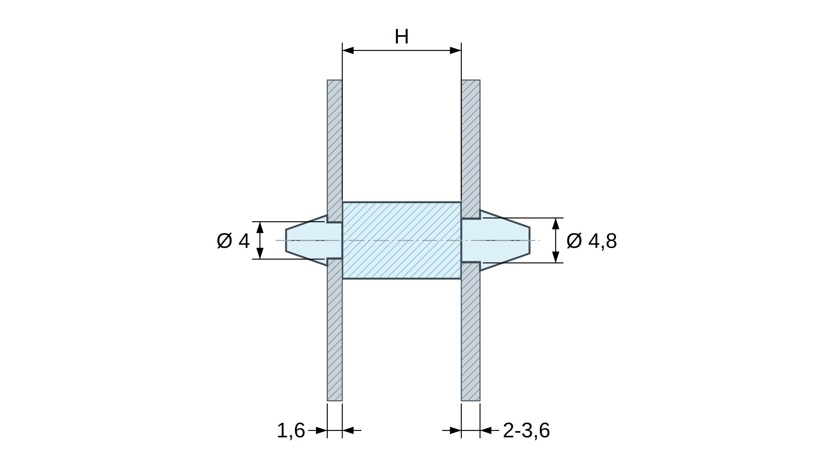 Supporto PCB a doppio innesto, Poliammide PA6.6, naturale, UL94-V2, PCB Ø4/1,6 mm / CH Ø4,8/2–3,6 mm