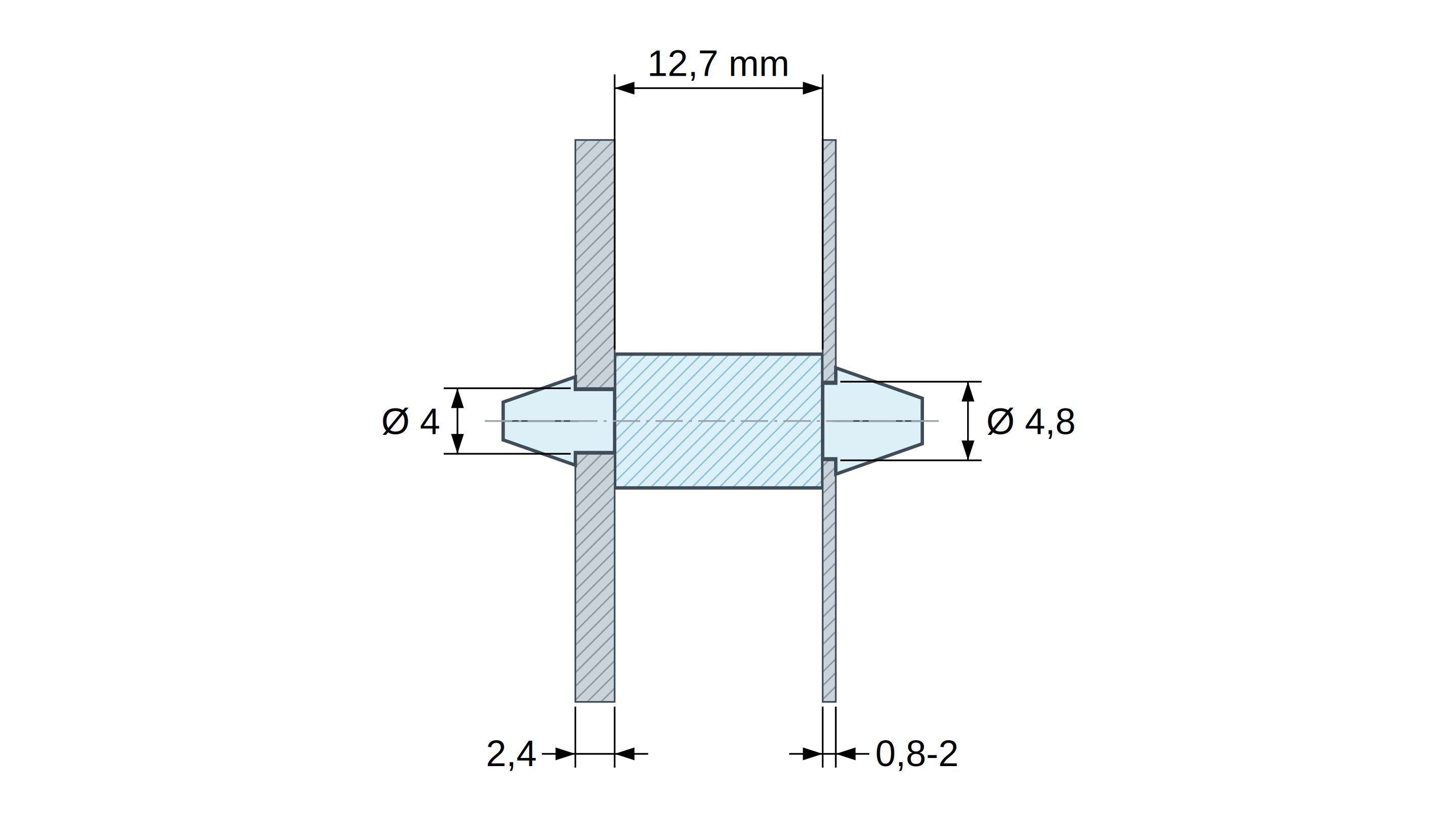 Supporto PCB a doppio innesto, Poliammide PA6.6, naturale, UL94-V2, PCB Ø4/2,4 mm / CH Ø4,8/0,8–2 mm Supporto PCB a doppio innesto, Poliammide PA6.6, naturale, UL94-V2, PCB Ø4/2,4 mm / CH Ø4,8/0,8–2 mm
