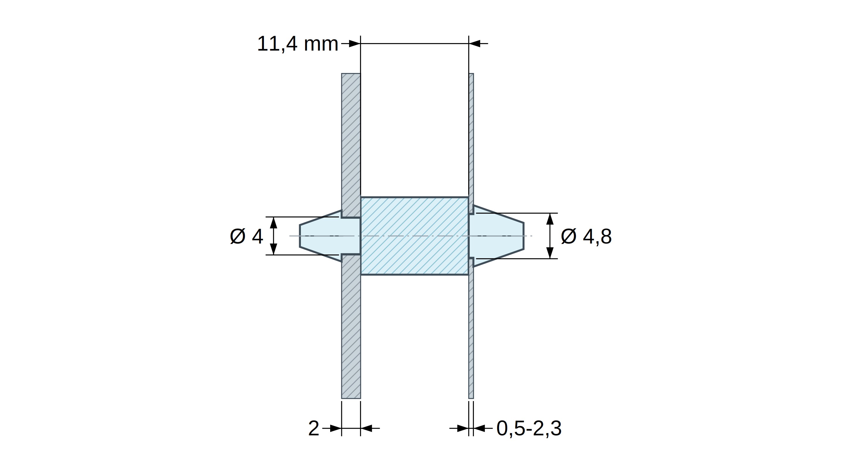 Supporto PCB a doppio innesto, Poliammide PA6.6, naturale, UL94-V2, PCB Ø4/2 mm / CH Ø4,8/0,5–2,3 mm