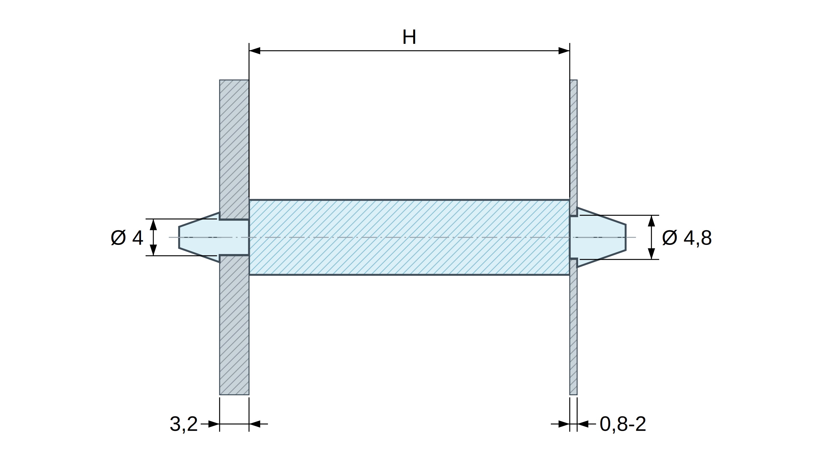 Supporto PCB a doppio innesto, Poliammide PA6.6, naturale, UL94-V2, PCB Ø4/3,2 mm / CH Ø4,8/0,8–2 mm