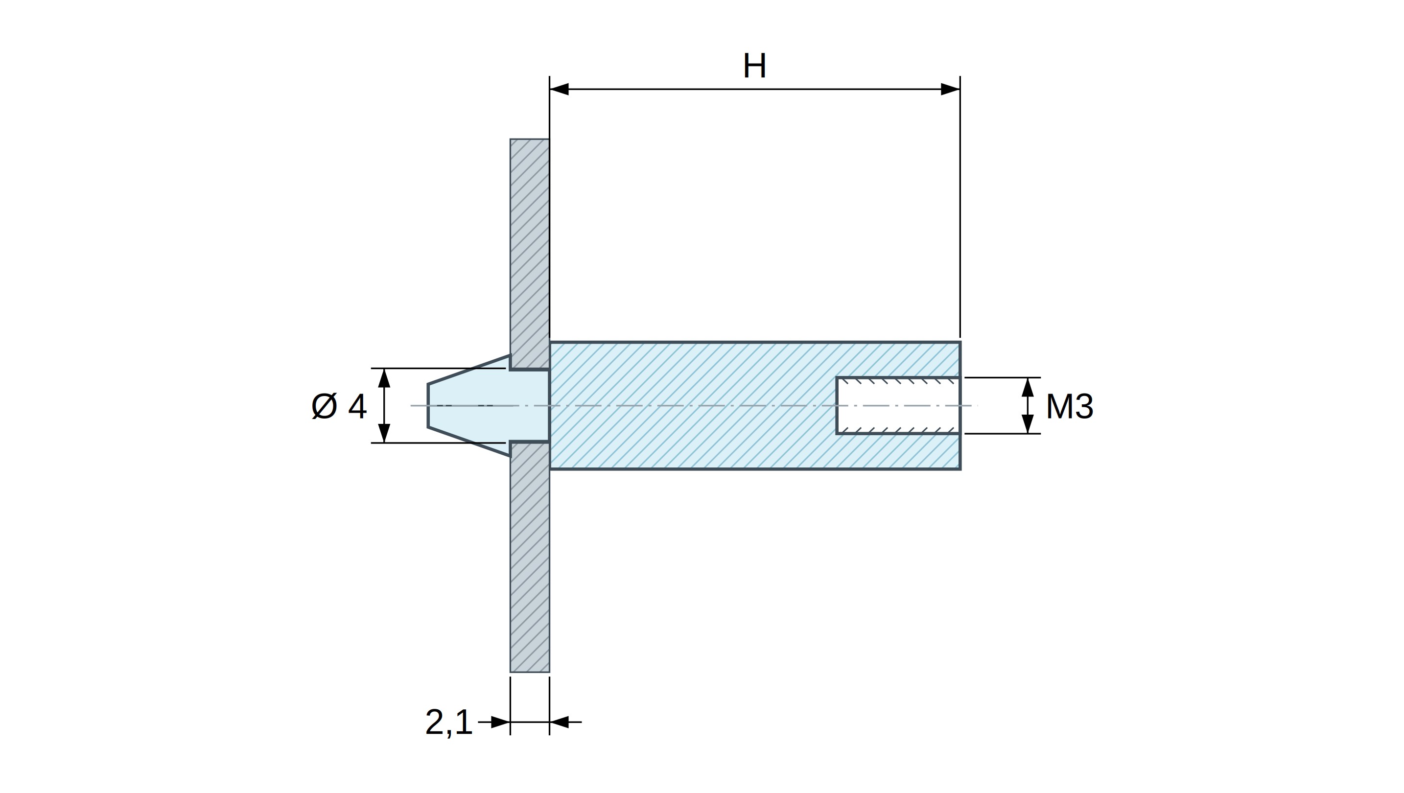 Supporto per circuito stampato a scatto, con filettatura interna M3, nylon PA6.6 nero UL94-HB, foro Ø4 mm, circuito 2,1 mm Supporto per circuito stampato a scatto, con filettatura interna M3, nylon PA6.6 nero UL94-HB, foro Ø4 mm, circuito 2,1 mm