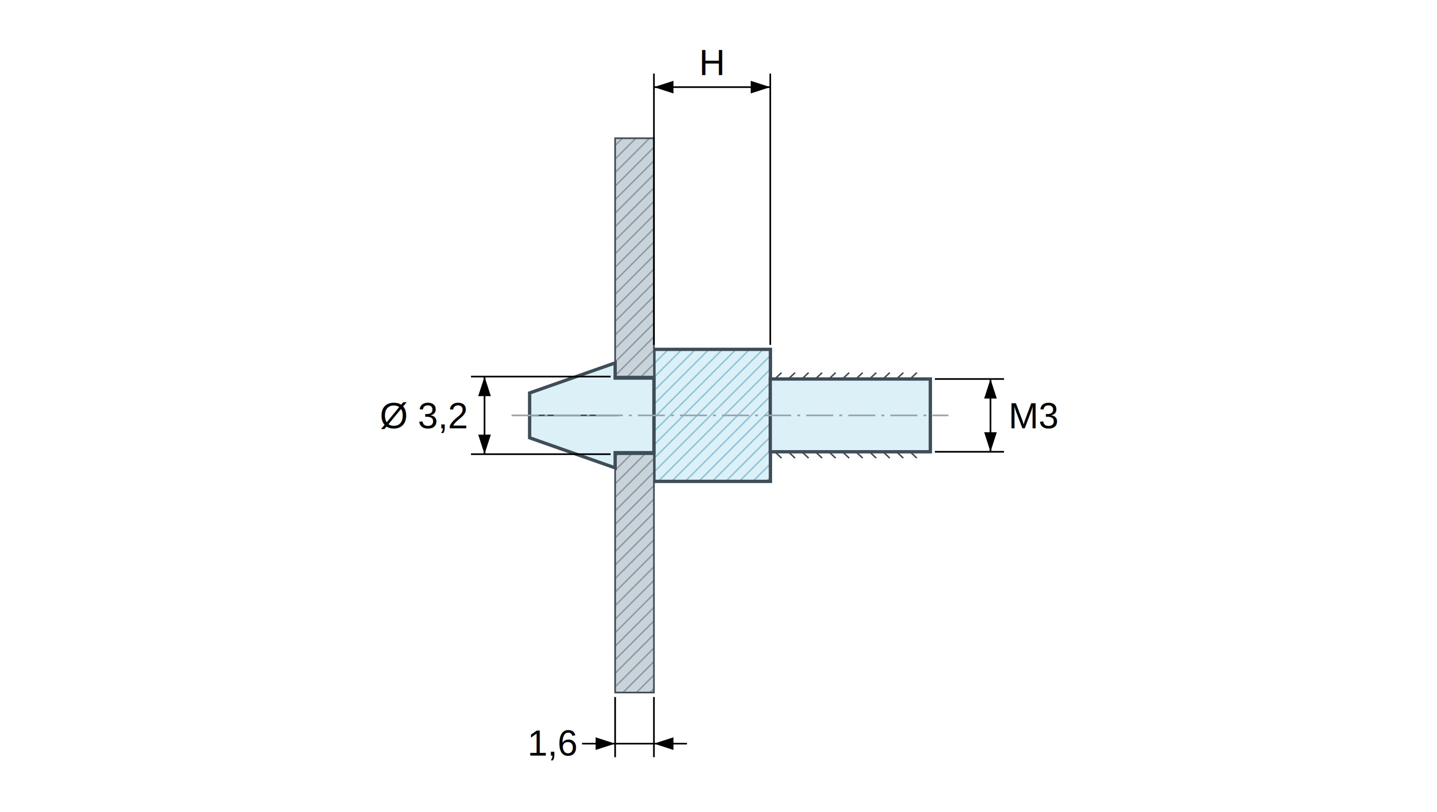 Supporto per circuito stampato a scatto, filettato M3, nylon PA6.6 naturale UL94-V2, foro Ø3,2 mm, circuito 1,6 mm Supporto per circuito stampato a scatto, filettato M3, nylon PA6.6 naturale UL94-V2, foro Ø3,2 mm, circuito 1,6 mm