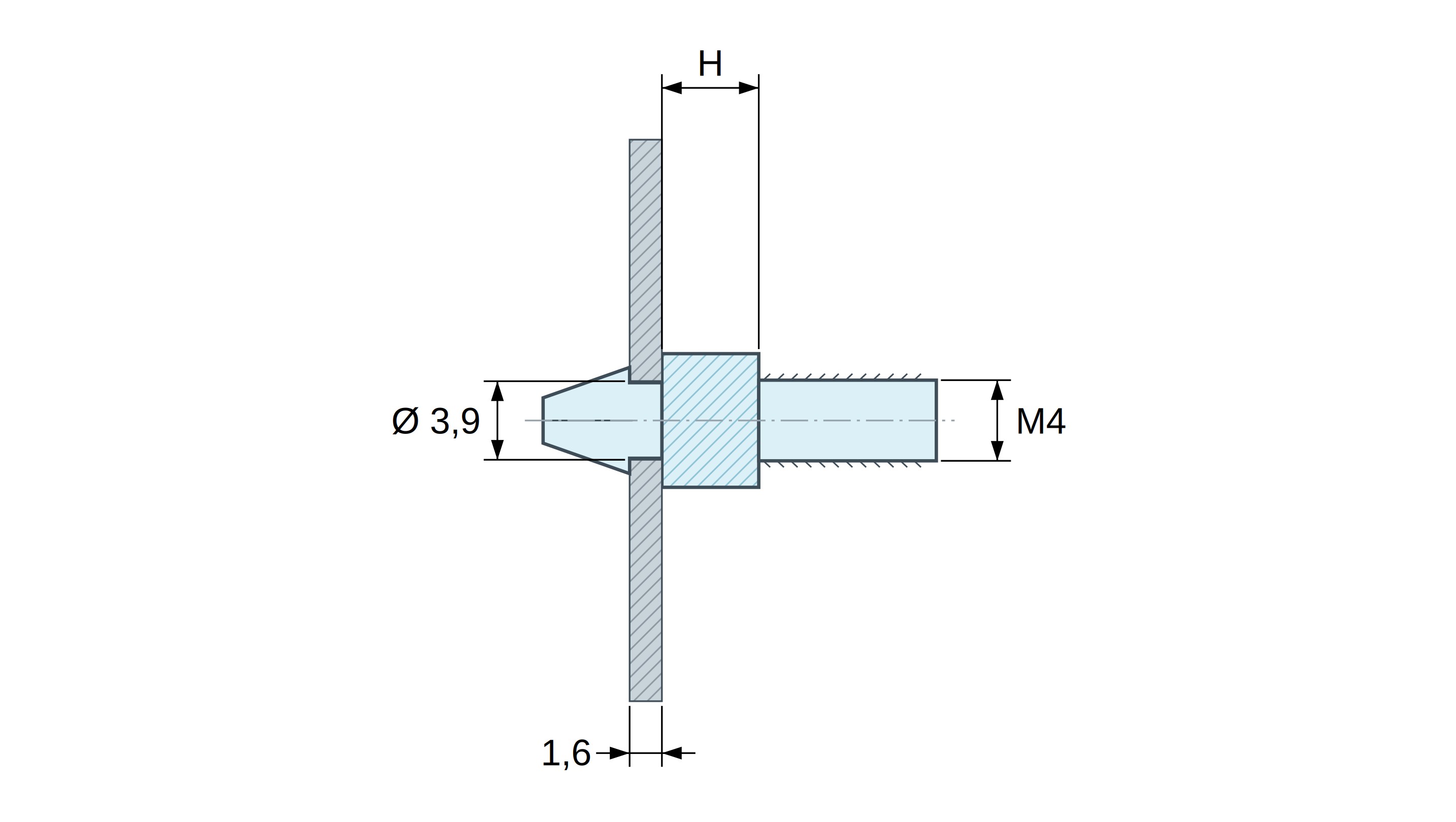 Supporto per circuito stampato a scatto, filettato M4, nylon PA6.6 naturale UL94-V2, foro Ø3,9 mm, circuito 1,6 mm Supporto per circuito stampato a scatto, filettato M4, nylon PA6.6 naturale UL94-V2, foro Ø3,9 mm, circuito 1,6 mm